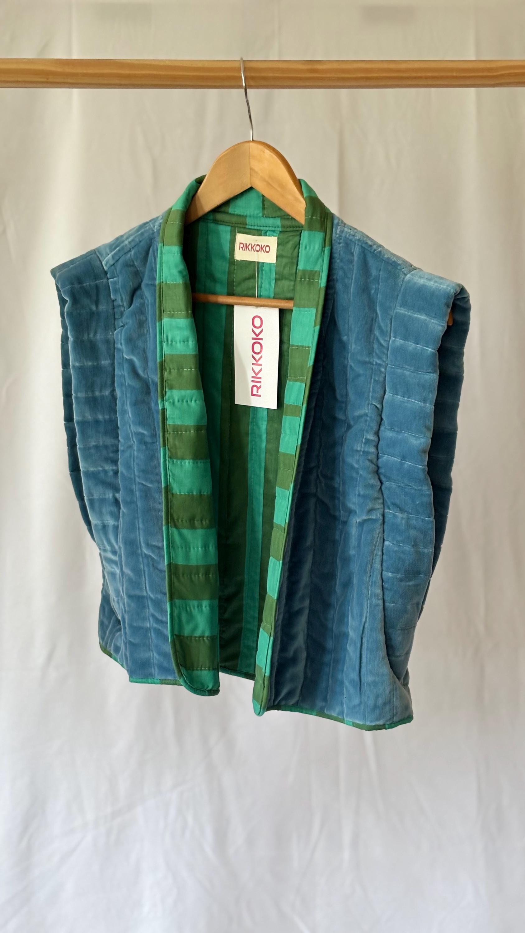 Velvet cotton  padded striped lining gilet| waistcoat in blue |yellow |green| red