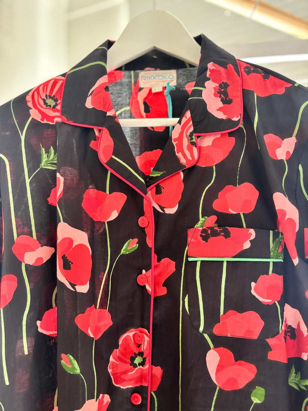 Poppy Print Cotton Pyjama Set: Women's Long Sleeve Sleepwear