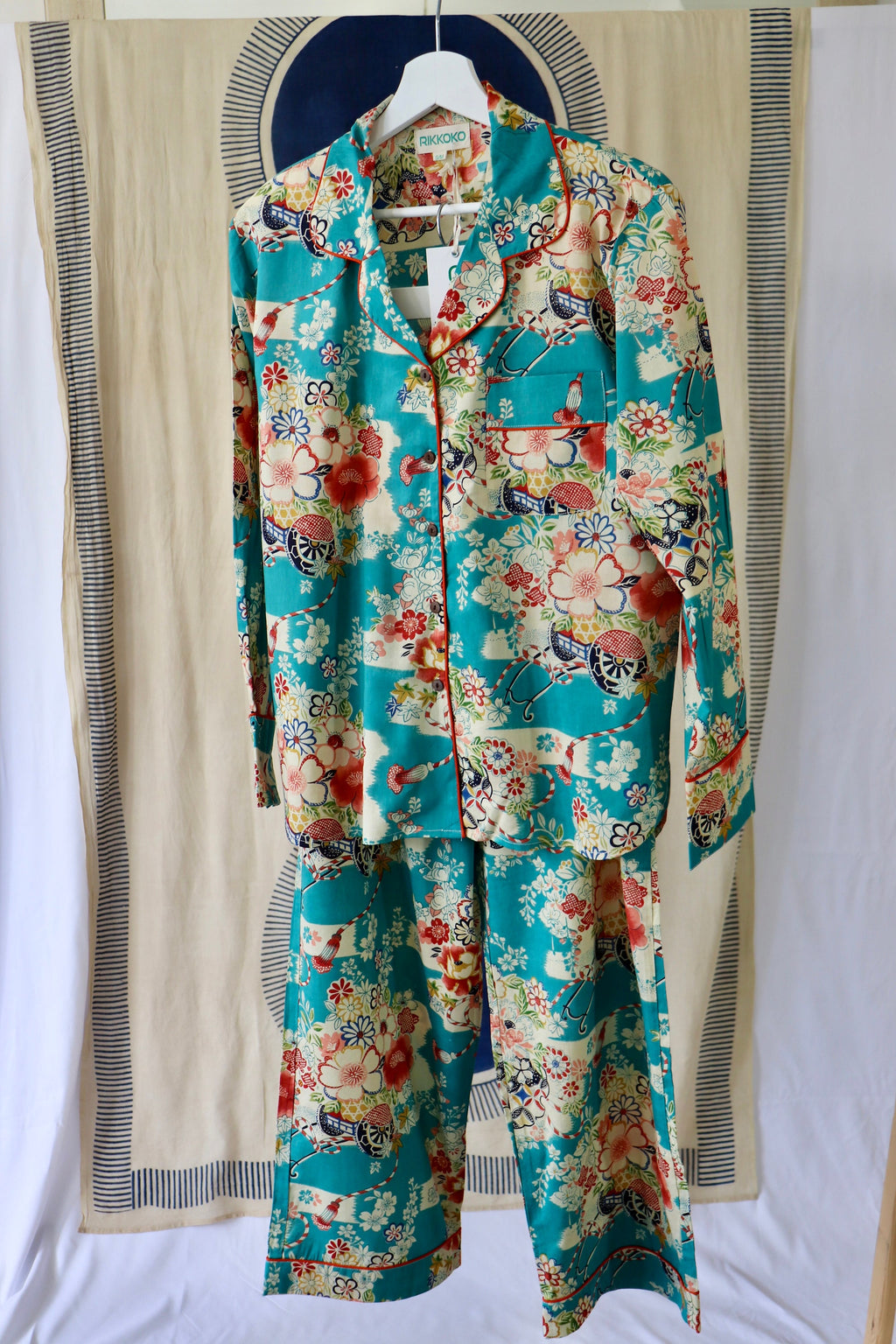 Cotton WOAMAN  PYJAMA  Set BLUE  Sky Print Floral Japanese
