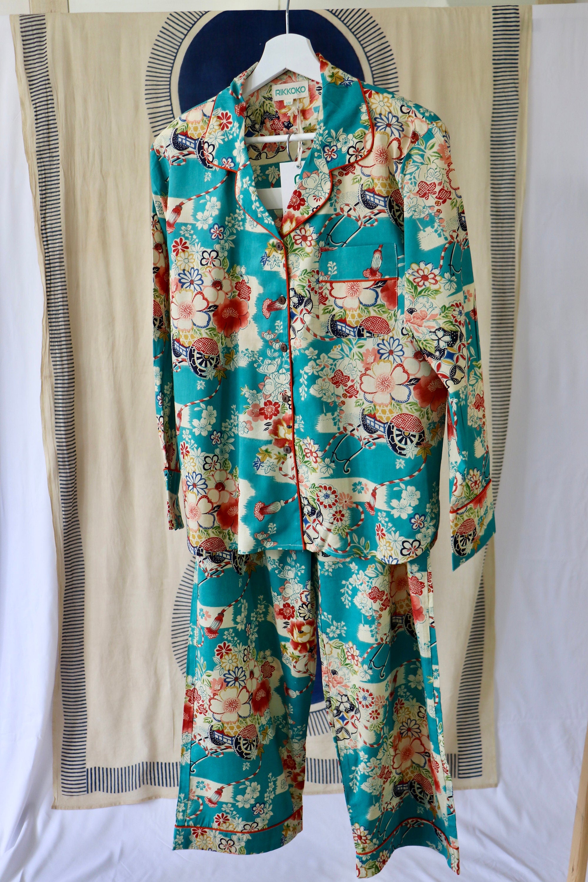 Cotton WOAMAN  PYJAMA  Set BLUE  Sky Print Floral Japanese