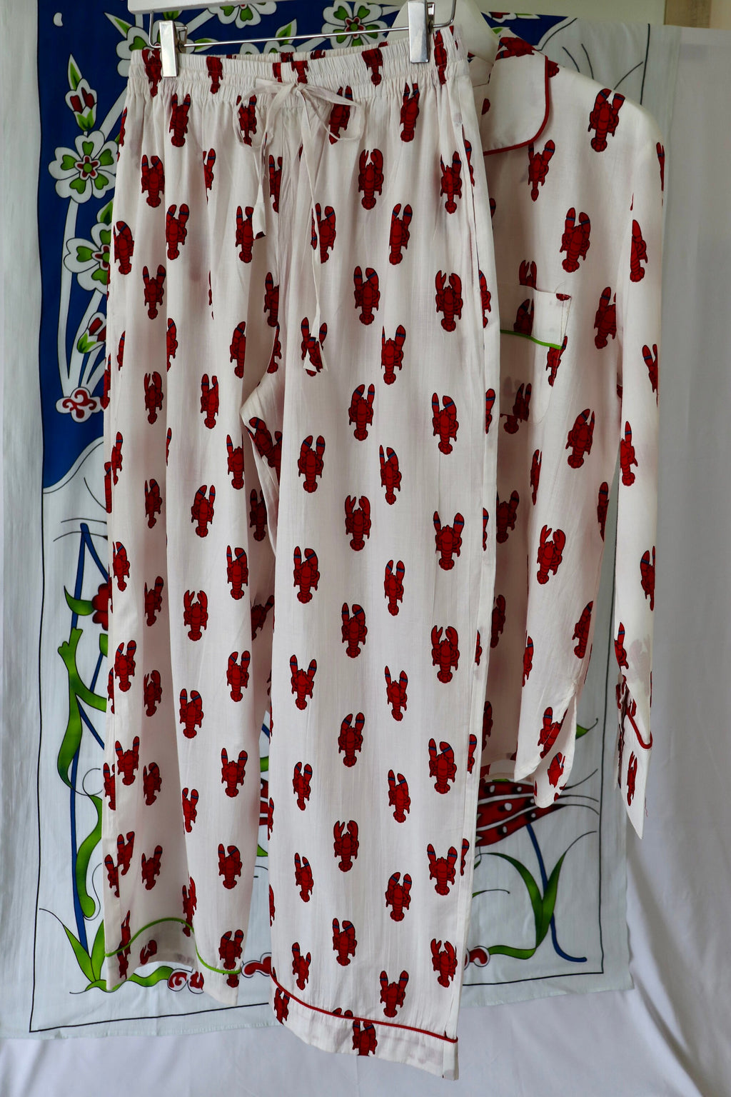 Lobster Print Cotton Pyjama Set: Long Sleeve Coastal Loungewear
