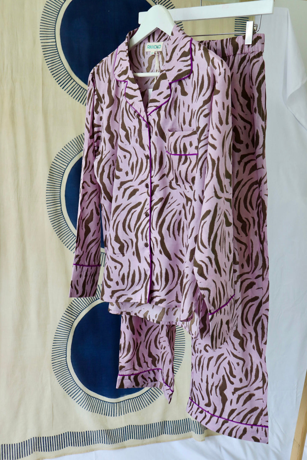Animal Print Cotton Kimono Robe: Handmade Violet Loungewear