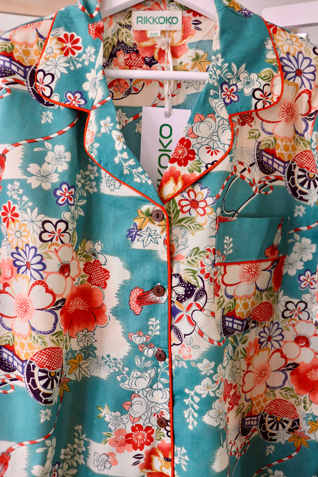 Cotton WOAMAN  PYJAMA  Set BLUE  Sky Print Floral Japanese