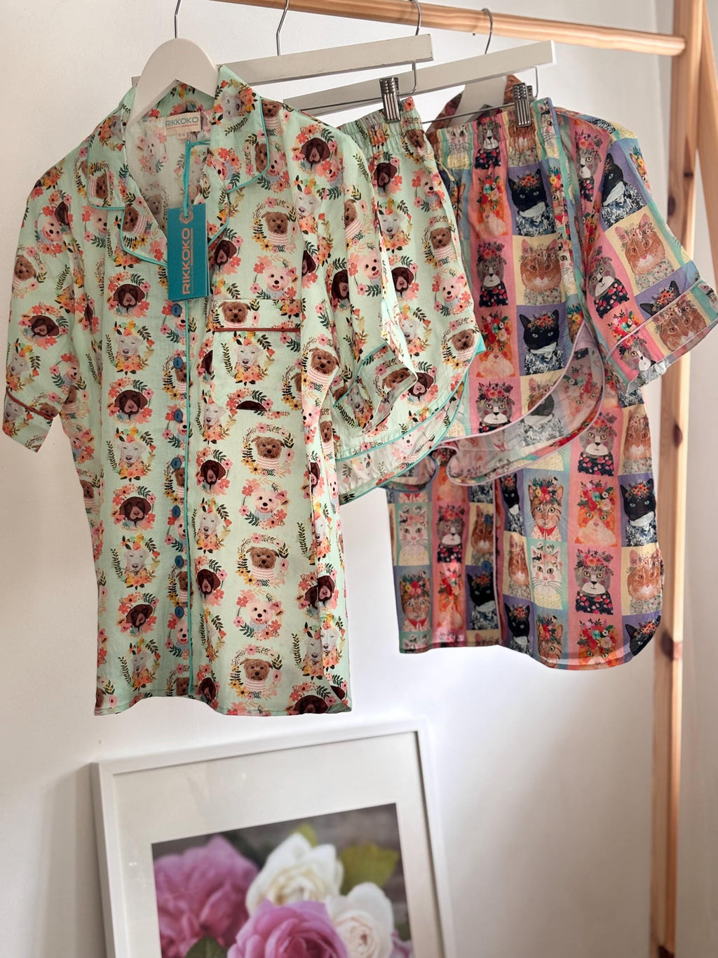 Dog Print Cotton Pyjama Set: Women's Lounge Shorts Coordinate