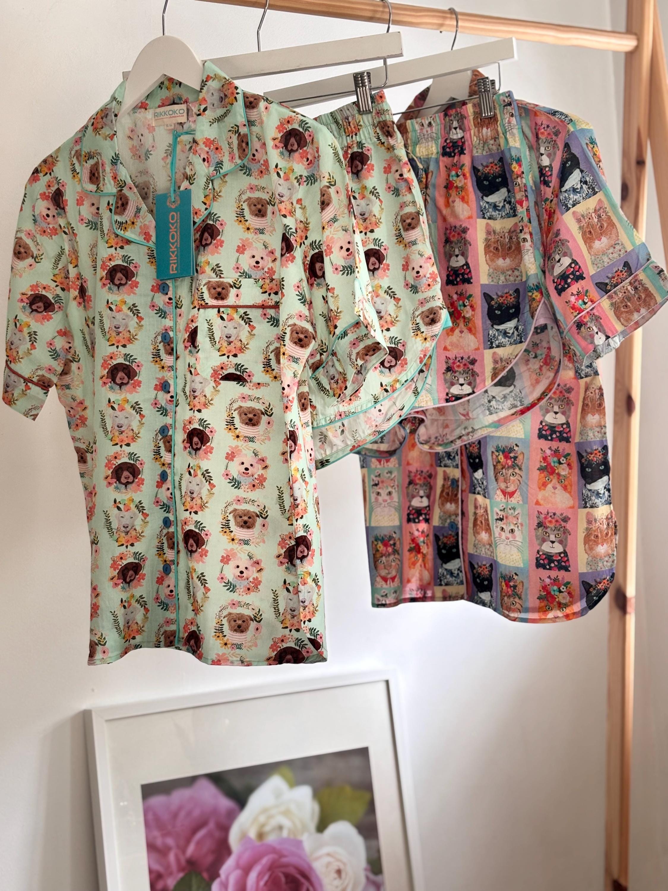 Dog Print Cotton Pyjama Set: Women's Lounge Shorts Coordinate