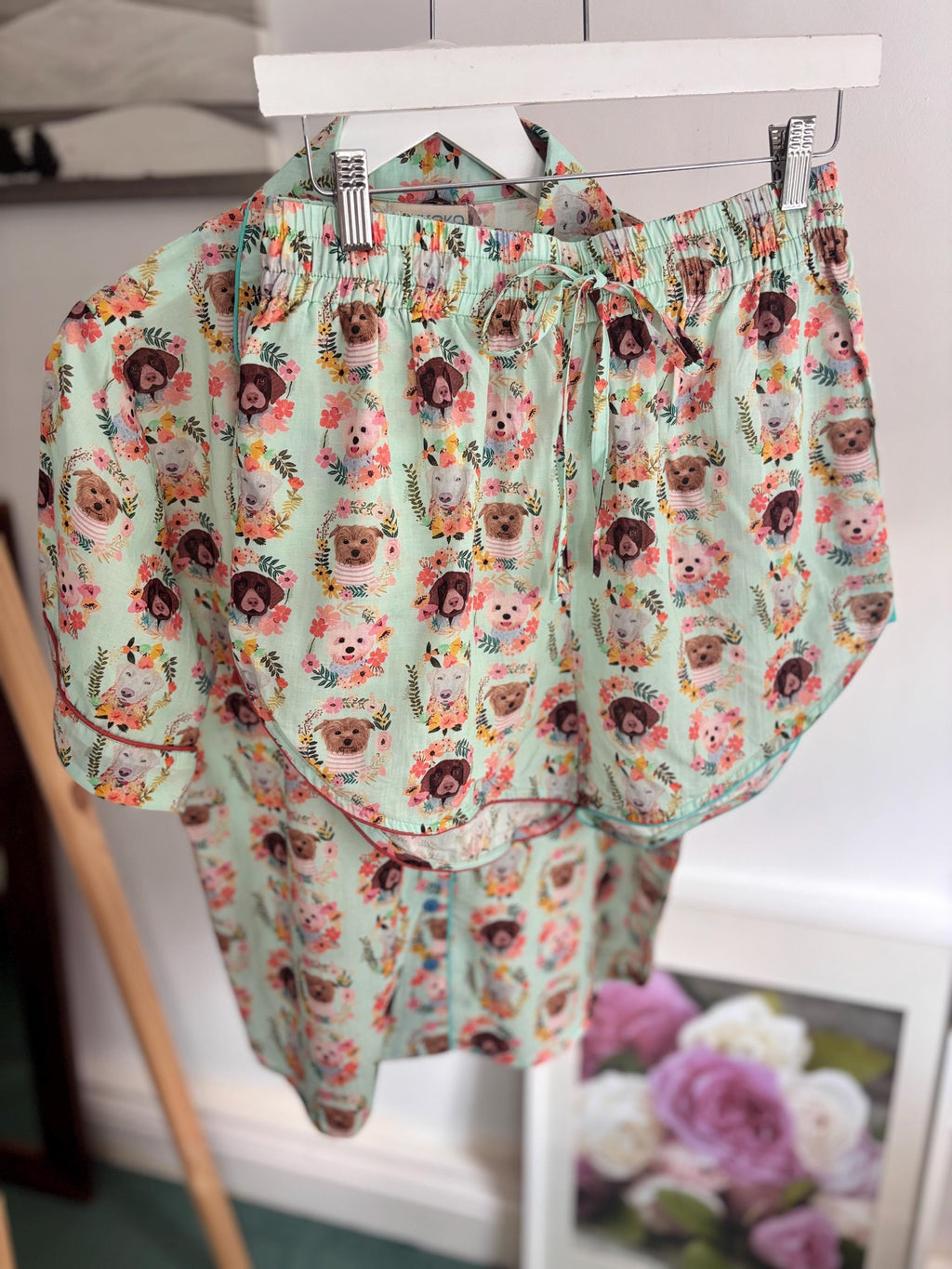 Dog Print Cotton Pyjama Set: Women's Lounge Shorts Coordinate