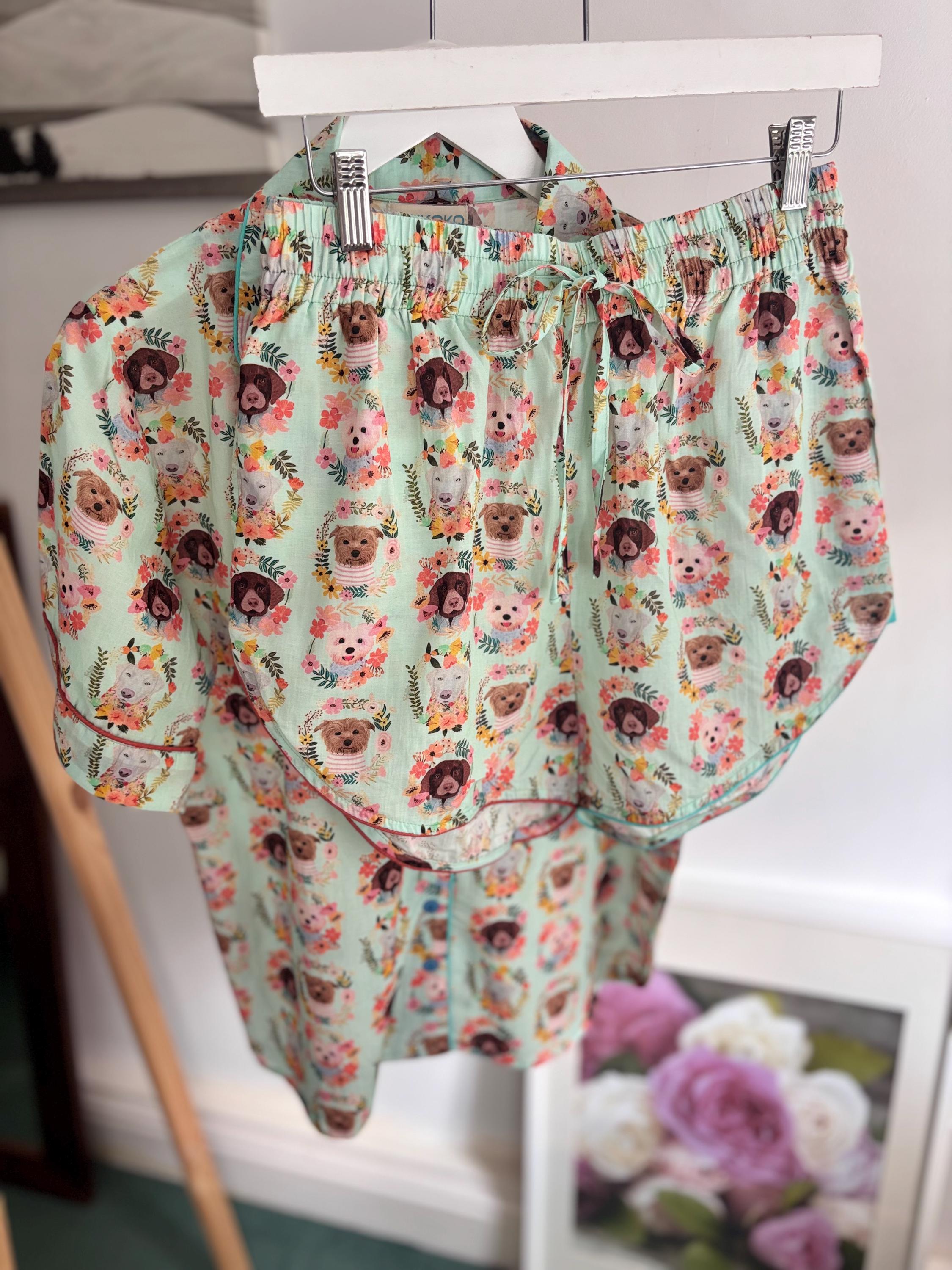 Dog Print Cotton Pyjama Set: Women's Lounge Shorts Coordinate