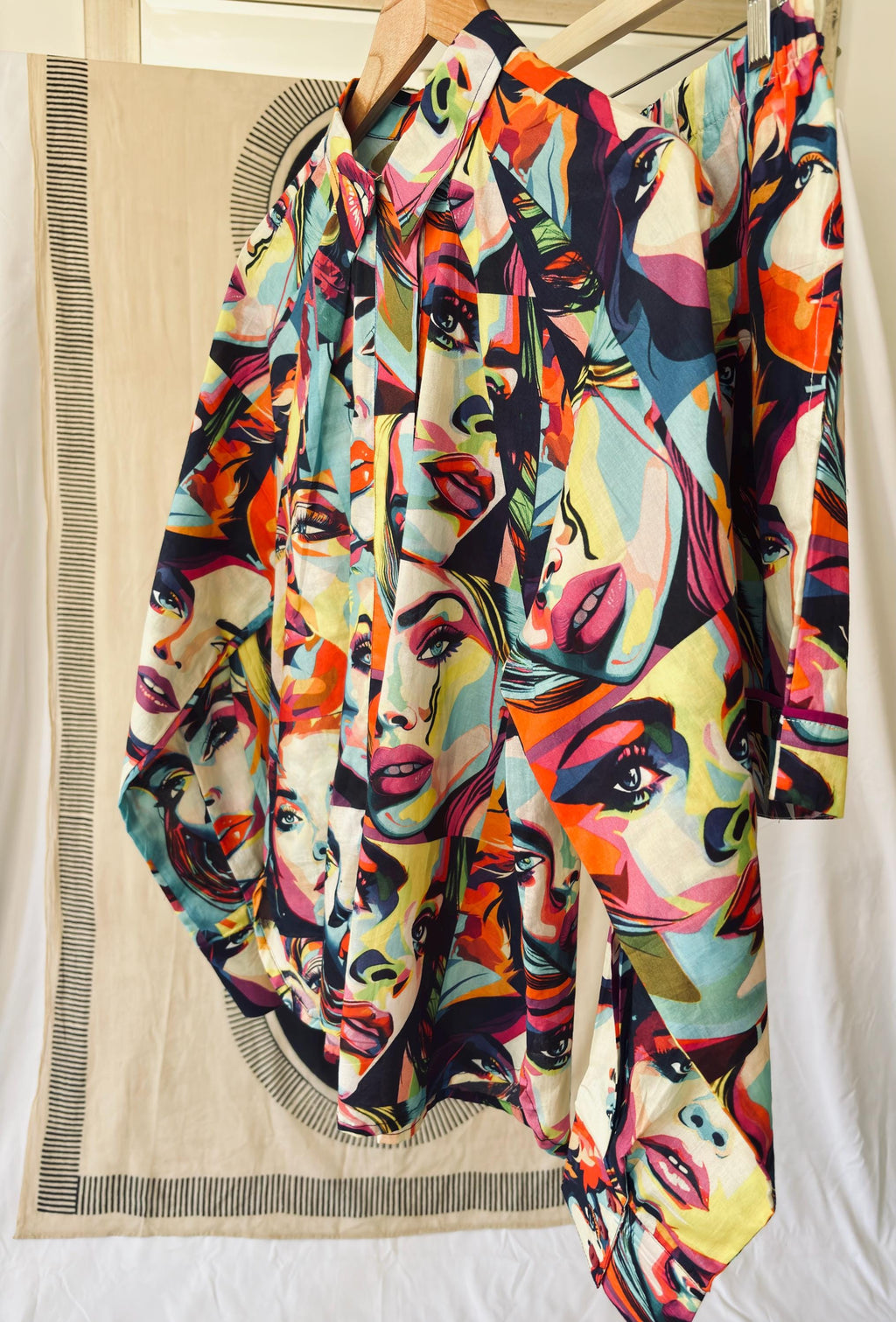 Woman shirt modern style  pop- art print multi-colours woman  in pure cotton