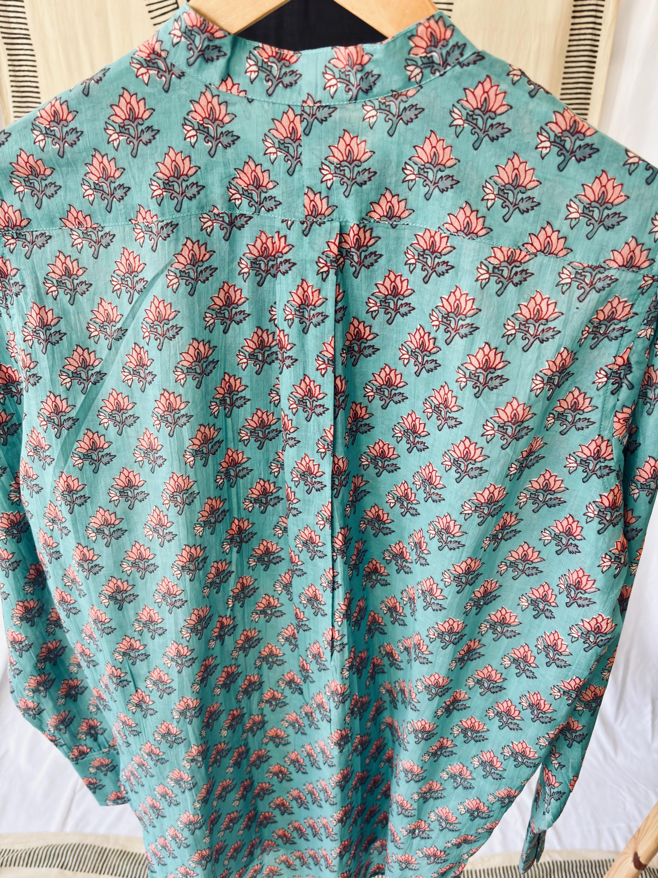 Floral printed  woman shirt blouse retro  looking made of cotton and floral block print