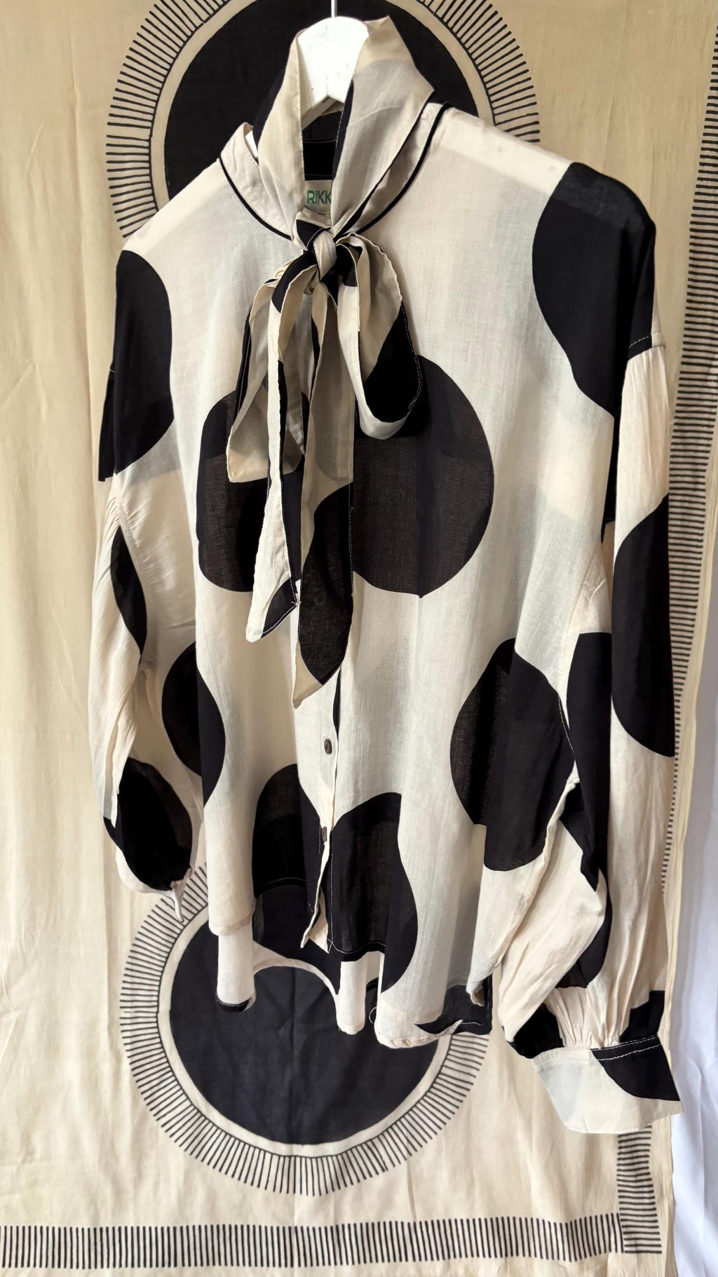 Oversized Cotton Polka Dot Blouse: Pussy Bow, Long Sleeves