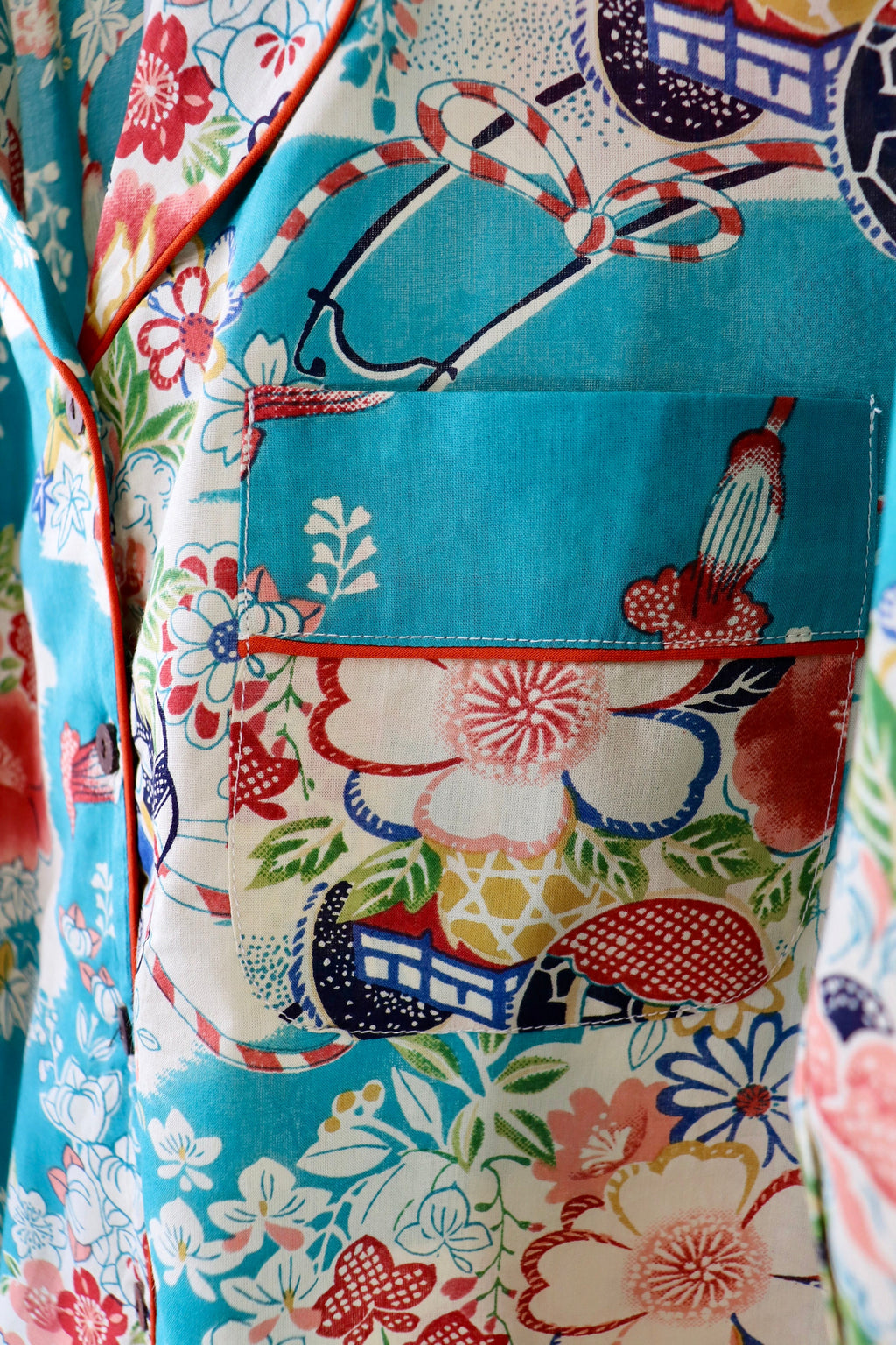 Cotton WOAMAN  PYJAMA  Set BLUE  Sky Print Floral Japanese