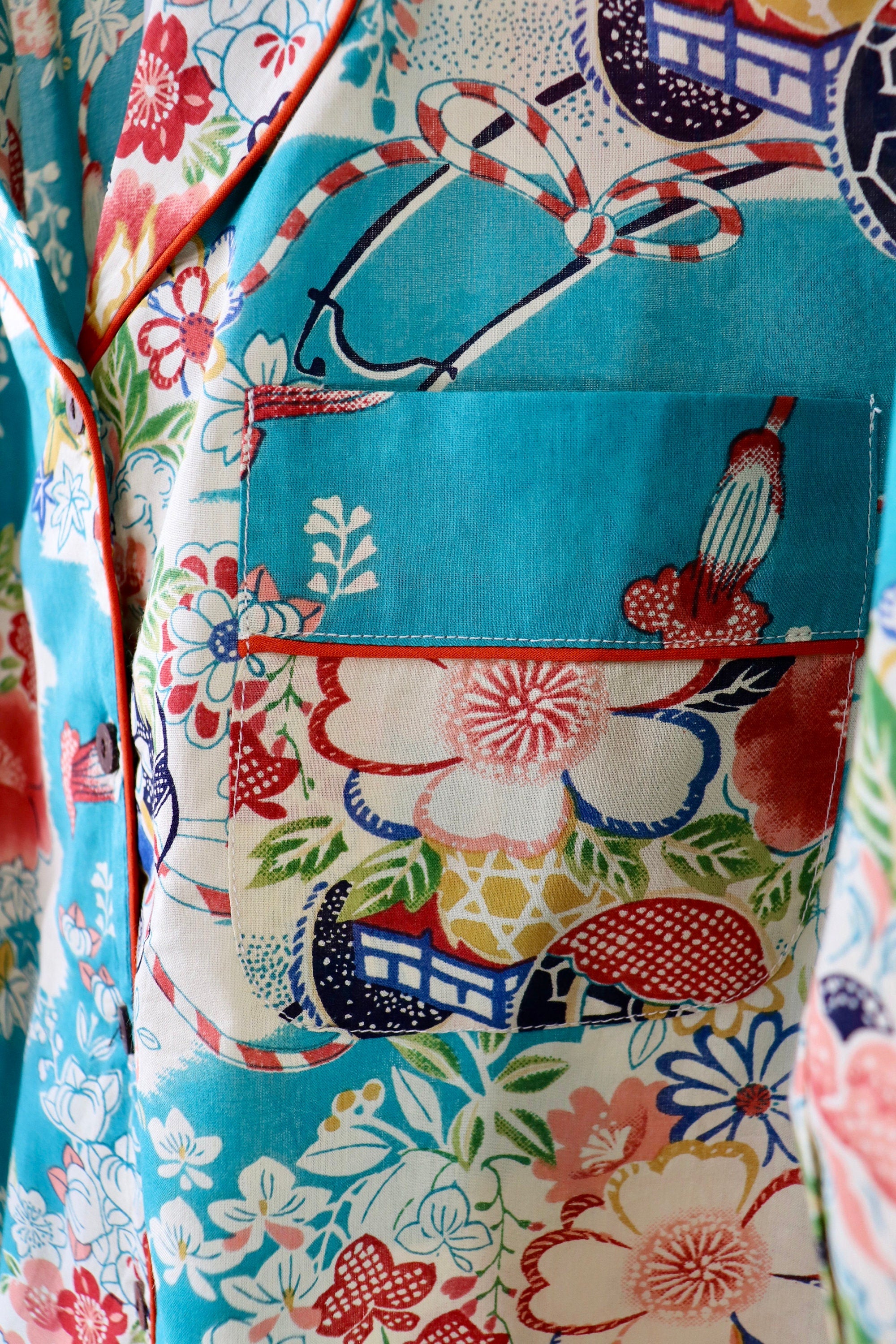 Cotton WOAMAN  PYJAMA  Set BLUE  Sky Print Floral Japanese