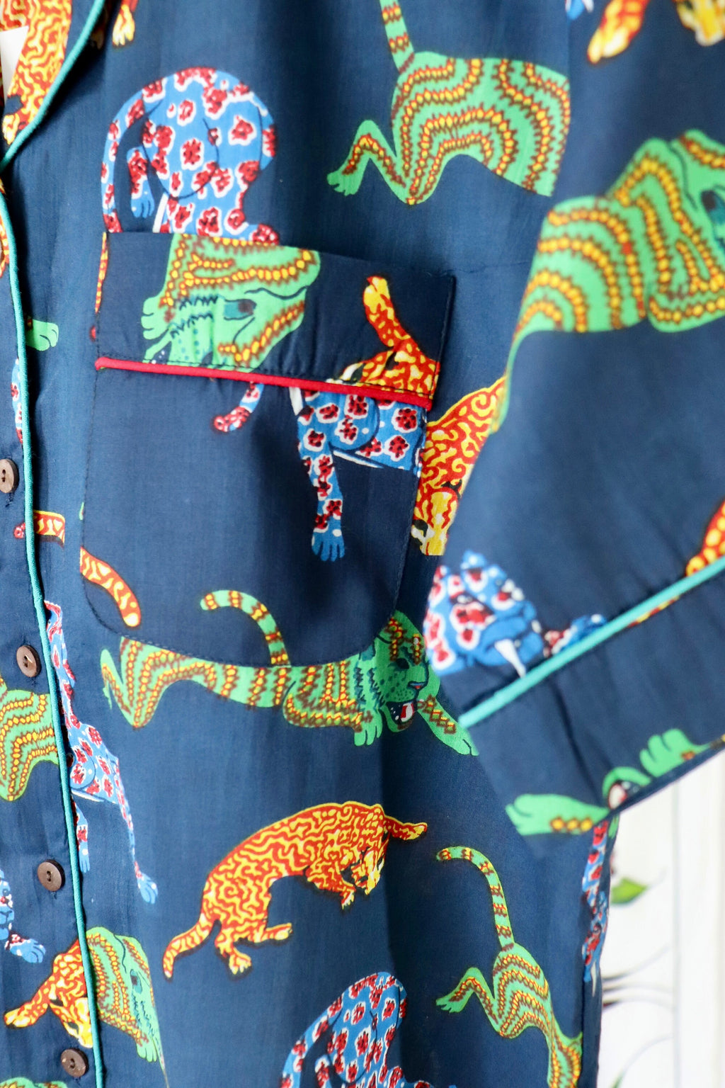 Cotton Pyjama Set: Navy Blue Panther Print, Short Sleeve Loungewear