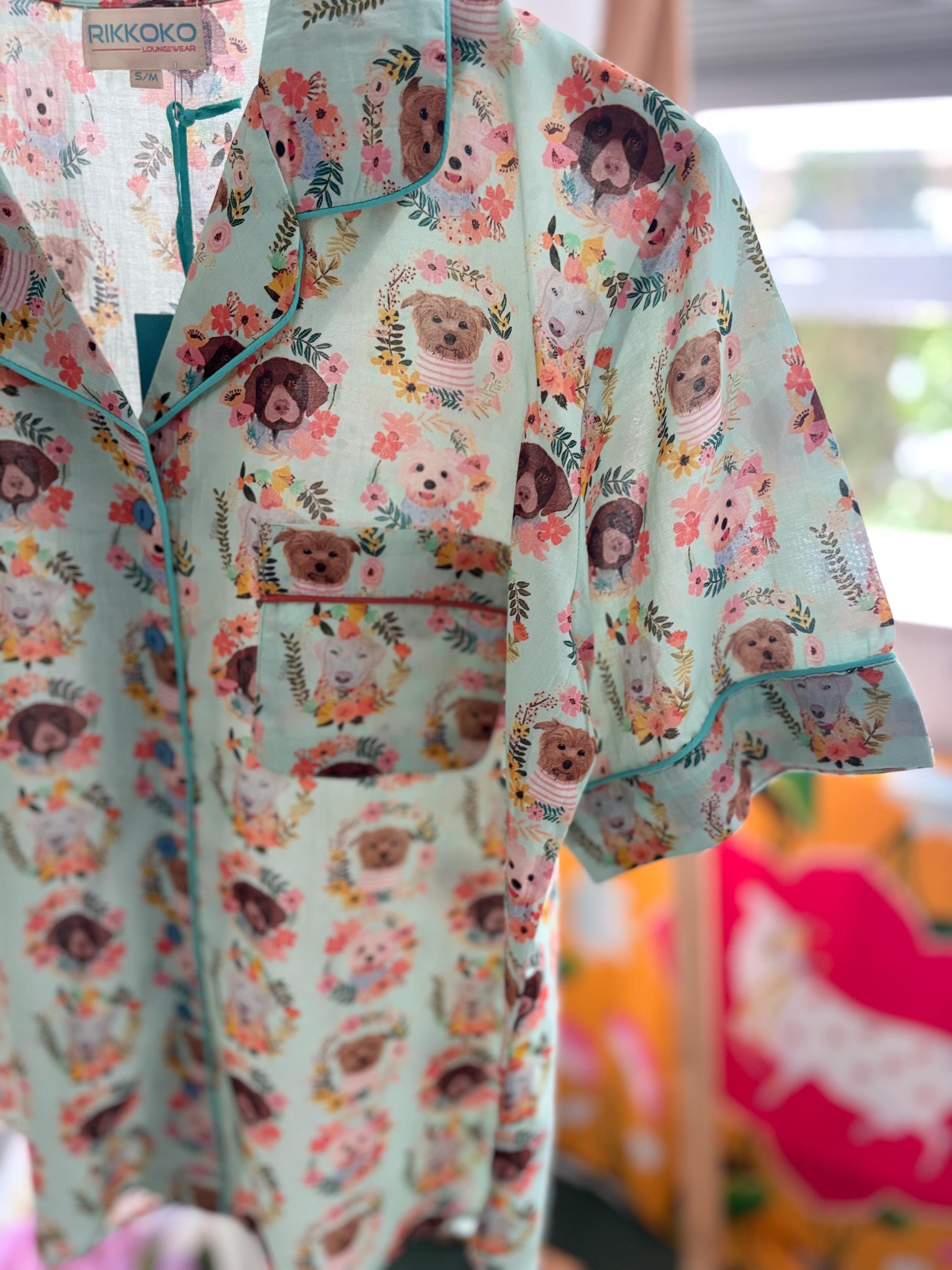 Dog Print Cotton Pyjama Set: Women's Lounge Shorts Coordinate