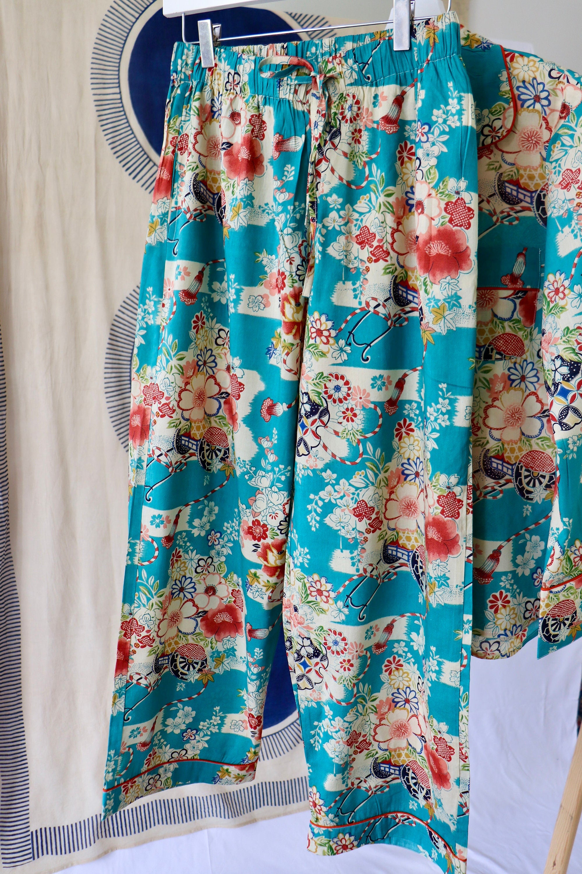 Cotton WOAMAN  PYJAMA  Set BLUE  Sky Print Floral Japanese