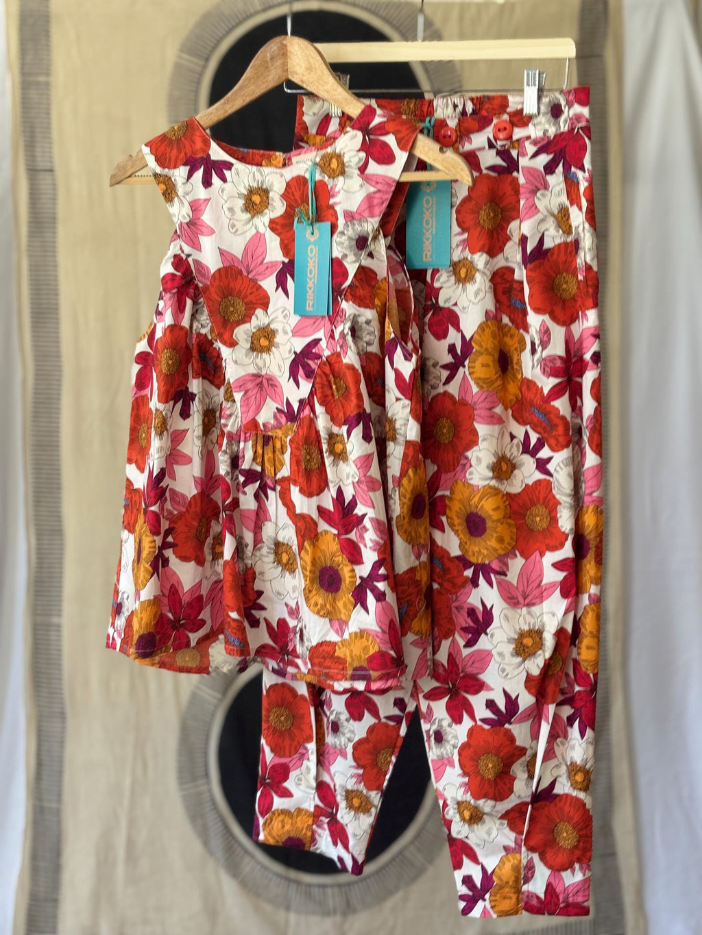 Cotton Sleeveless Top and Pants Set:  Digital Print Coordinate