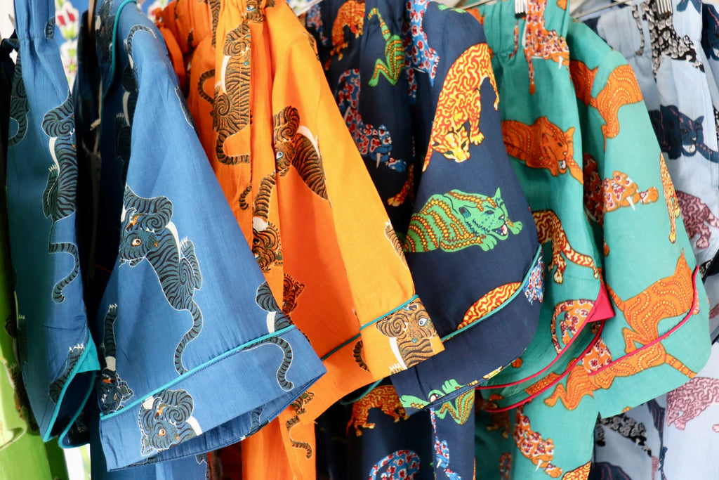 Cotton Pyjama Set: Navy Blue Panther Print, Short Sleeve Loungewear