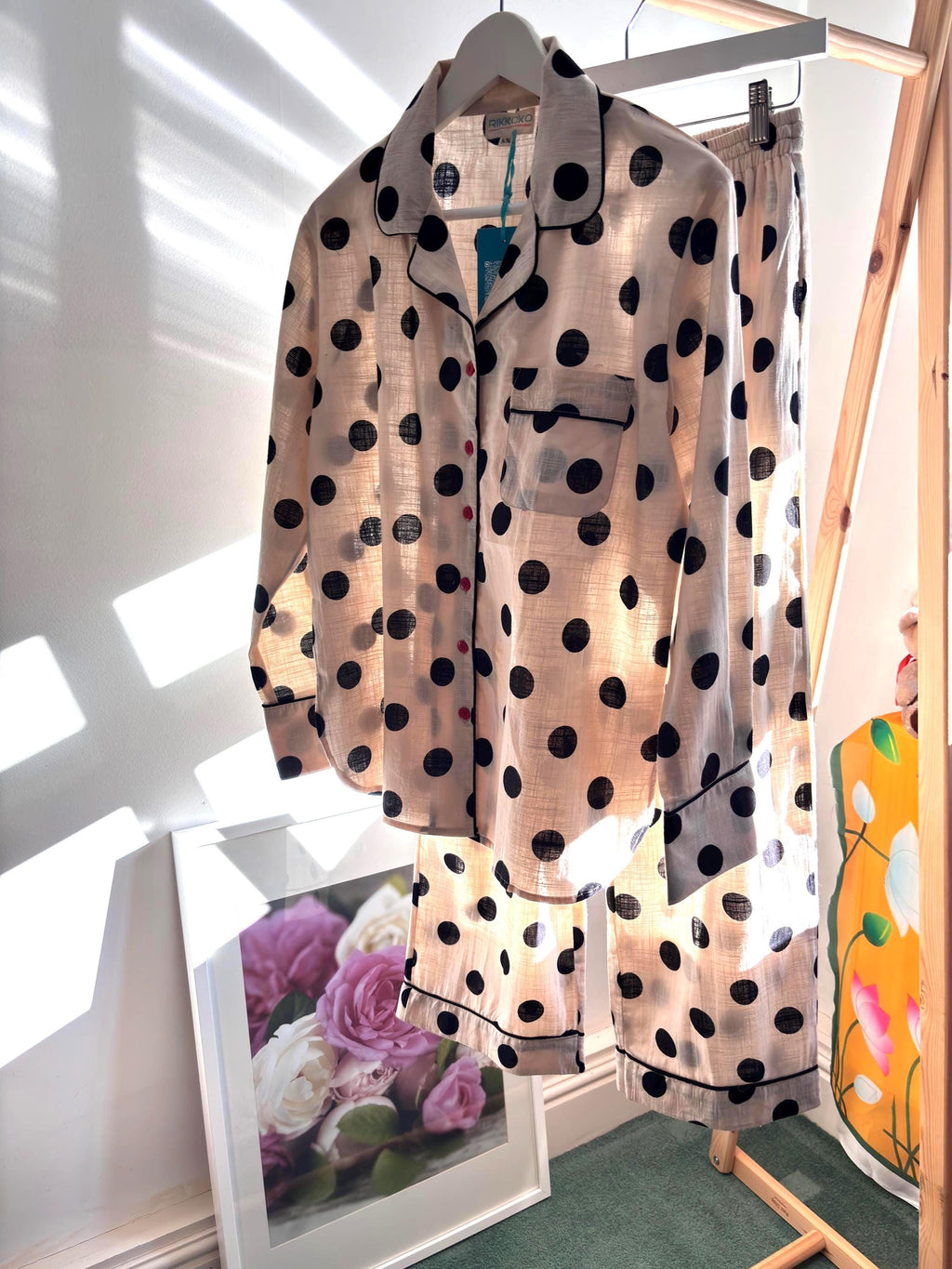 Cotton Polka Dot Pyjama Set: Women's Long Sleeve Loungewear