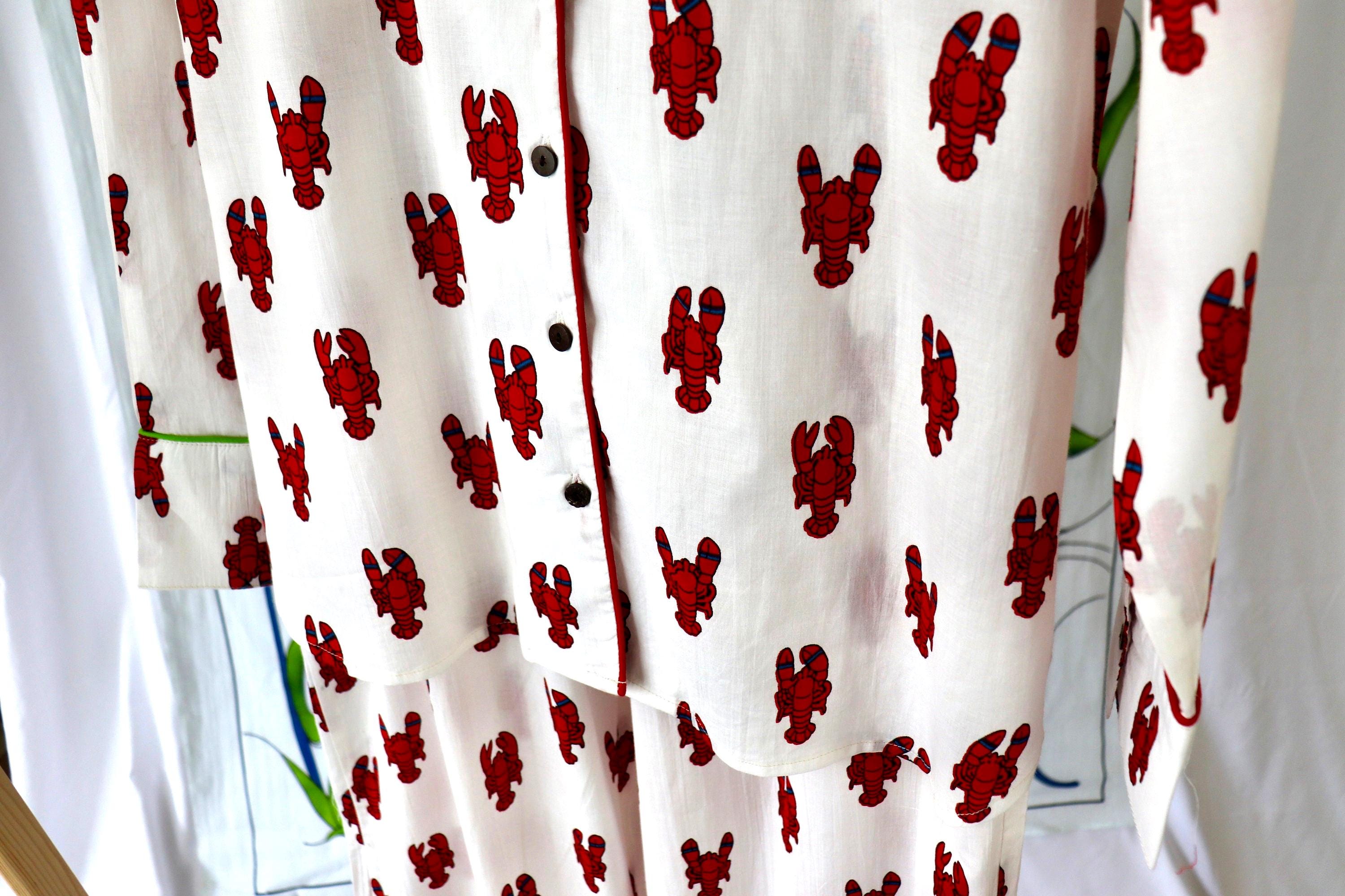 Lobster Print Cotton Pyjama Set: Long Sleeve Coastal Loungewear