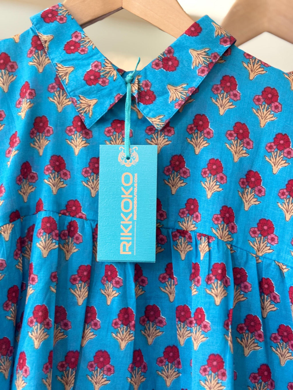 Floral blouse | 100% cotton sleeveless summer block print | orange | blue | cream