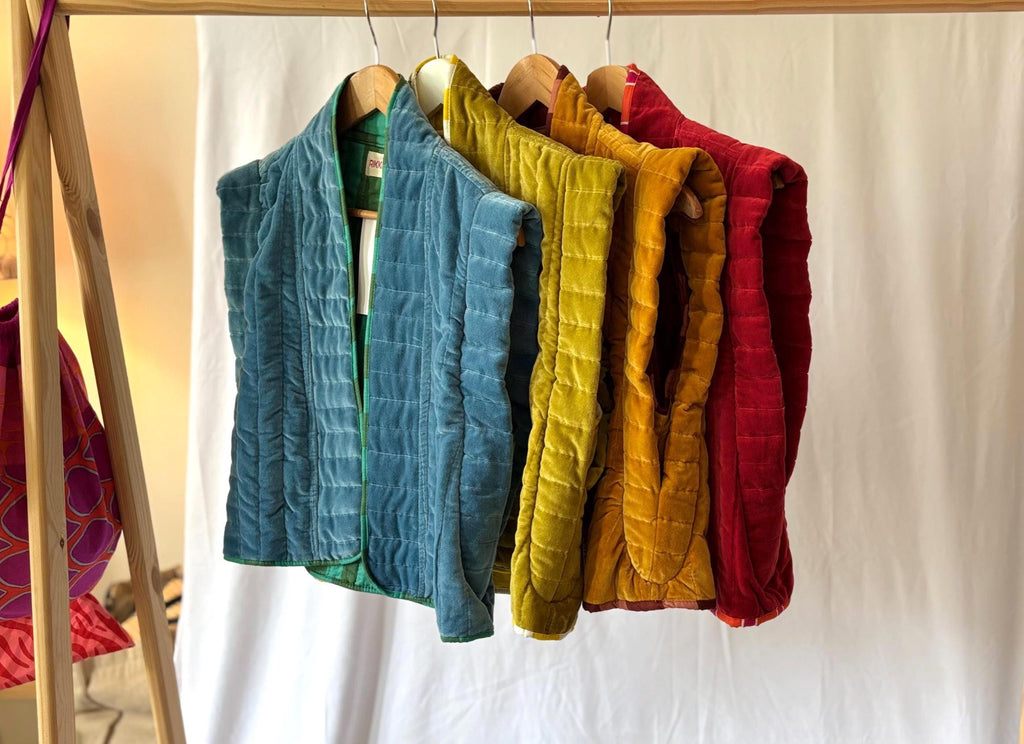 Velvet cotton  padded striped lining gilet| waistcoat in blue |yellow |green| red