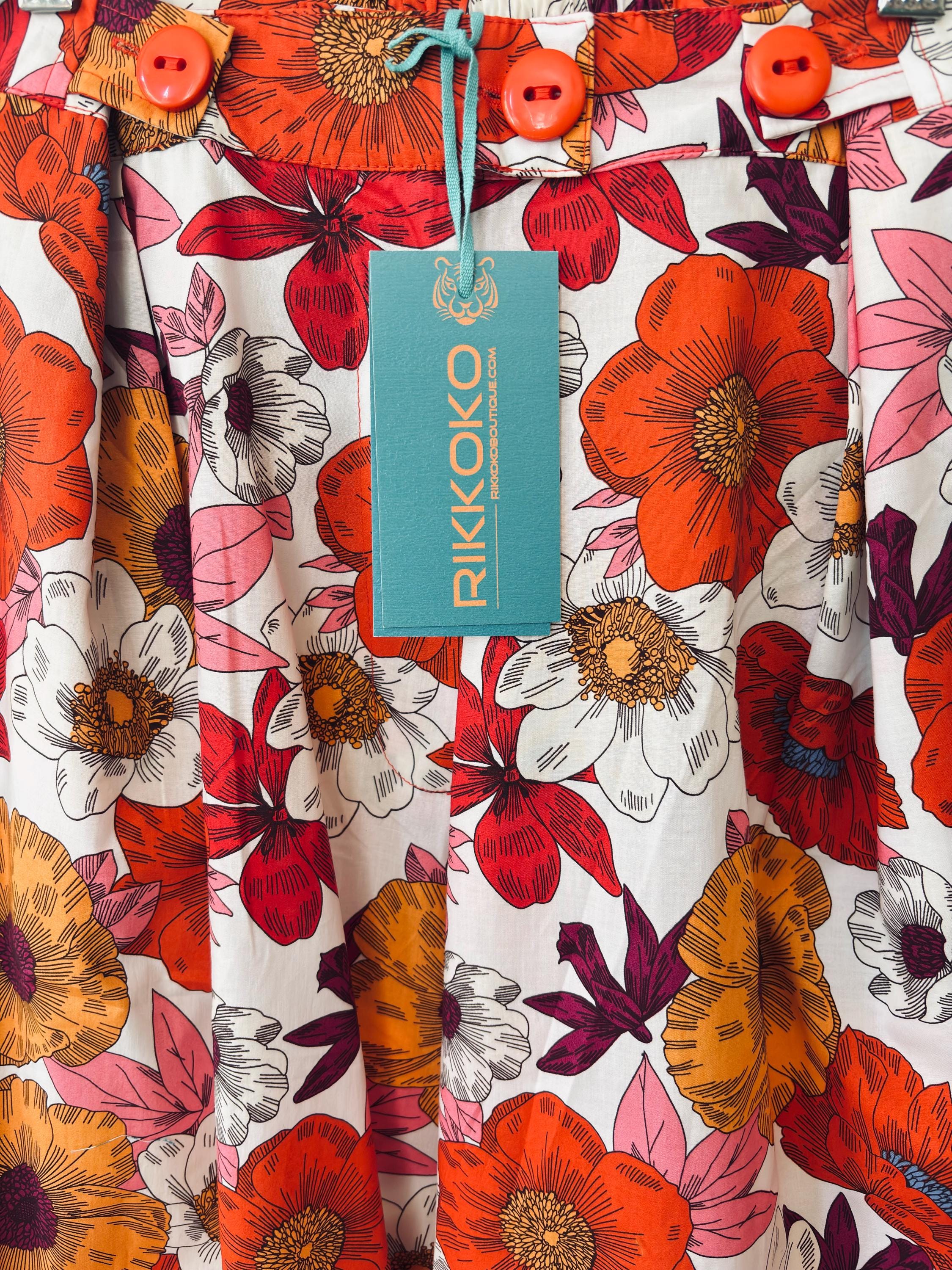 60s Floral Cotton Poplin Set: Sleeveless Top & High-Waisted Pants