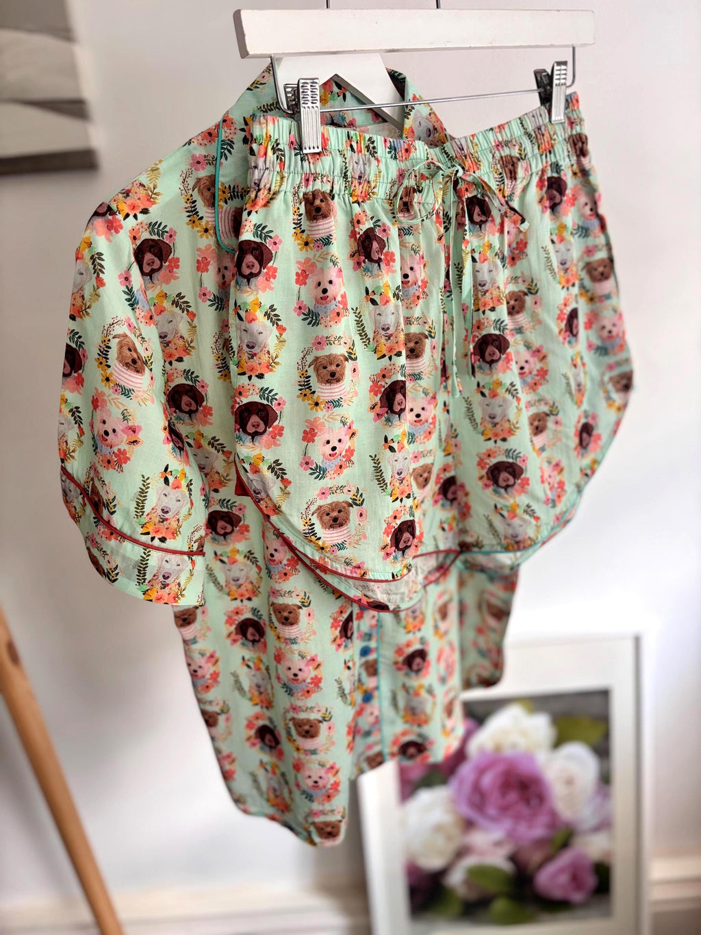 Dog Print Cotton Pyjama Set: Women's Lounge Shorts Coordinate