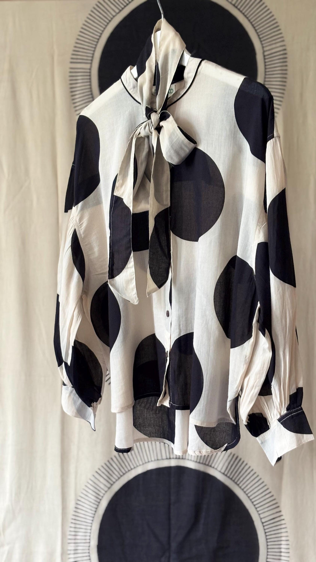 Oversized Cotton Polka Dot Blouse: Pussy Bow, Long Sleeves