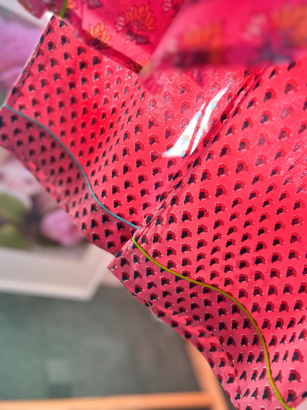 pyjama woman set coordinate  light cotton with yellow  flower on pink base