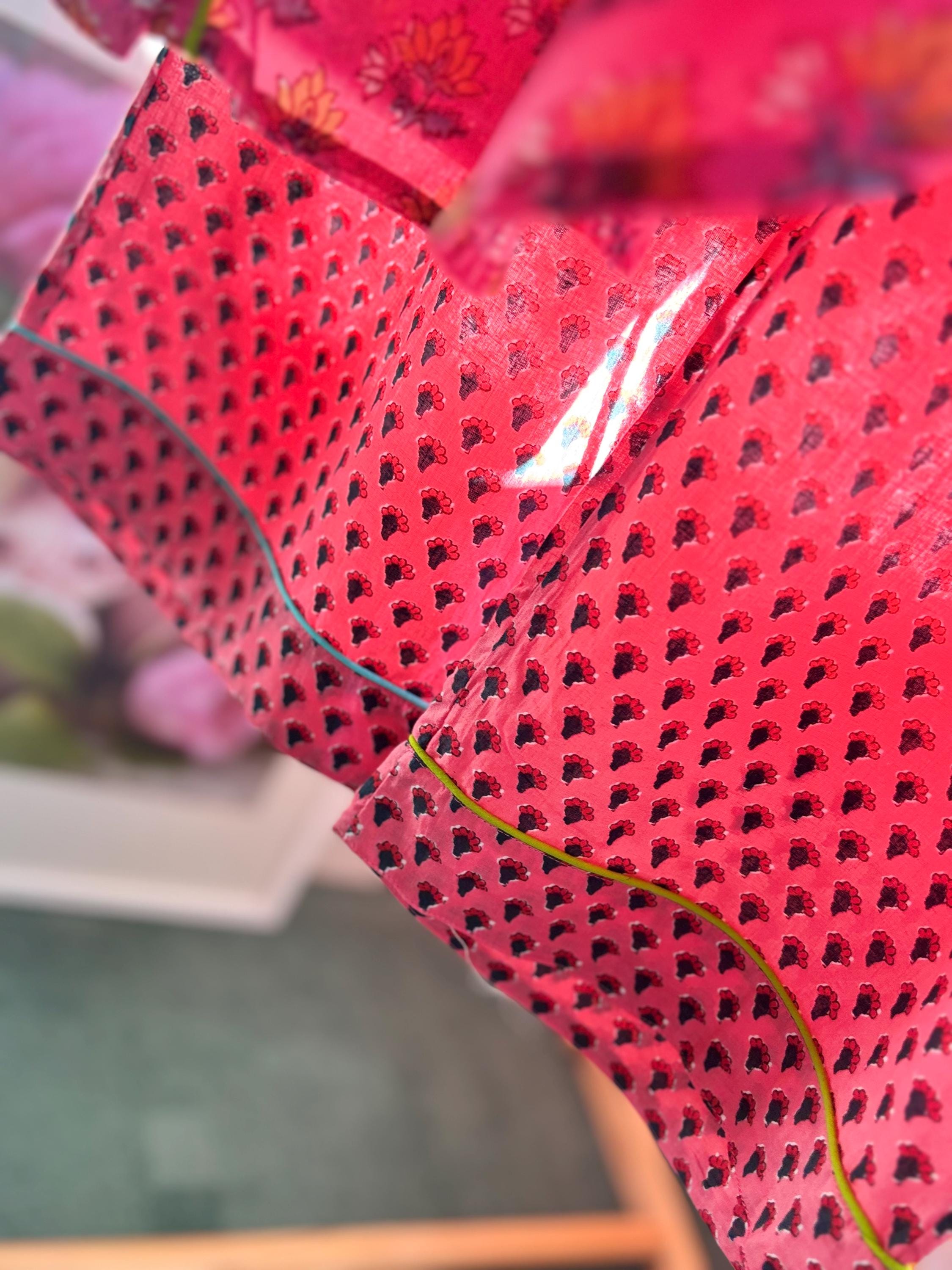 pyjama woman set coordinate  light cotton with yellow  flower on pink base