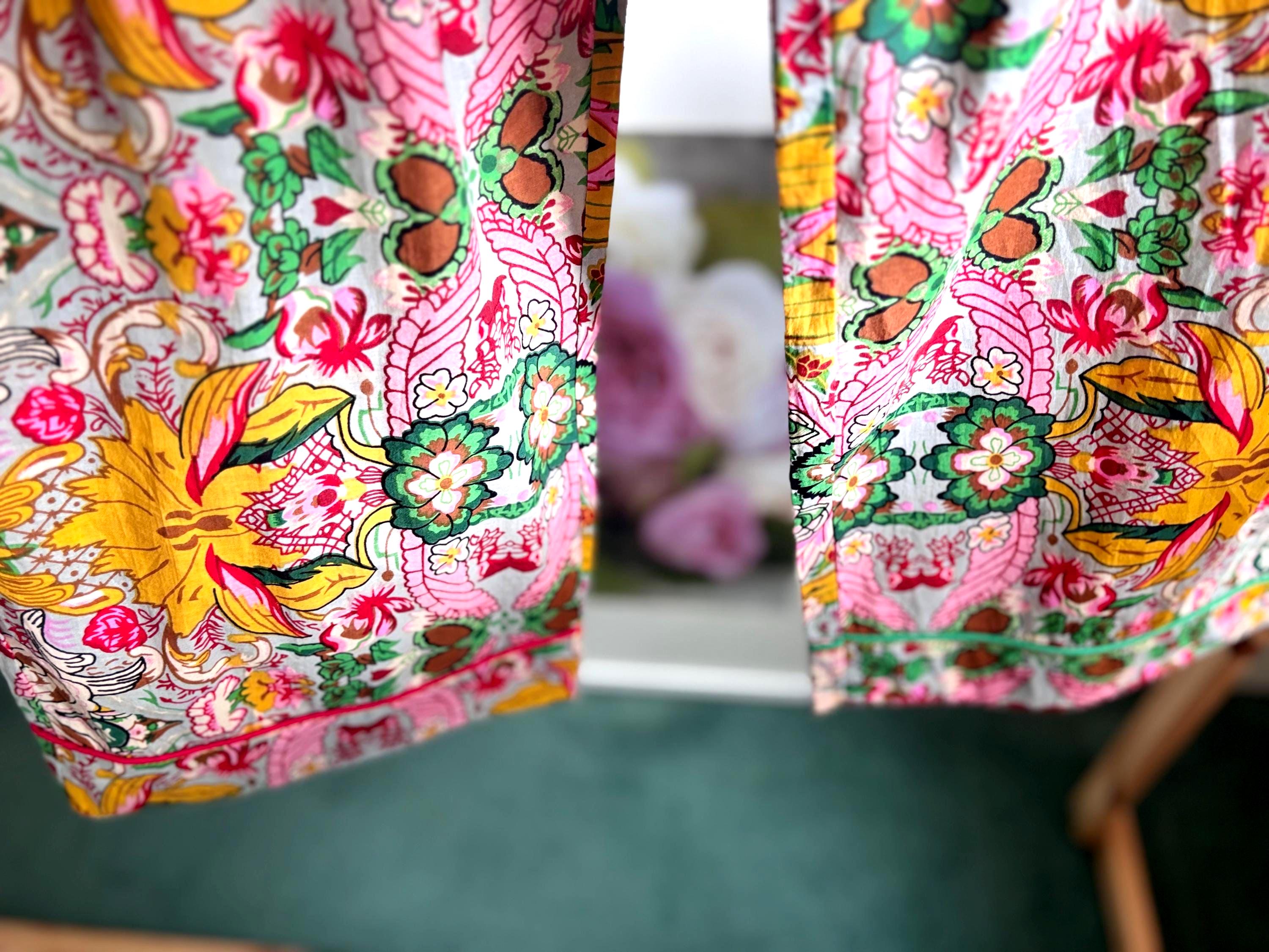 Woman Pyjama cotton Set  Yellow Prism Print and Contrast Piping long pants and sleeves