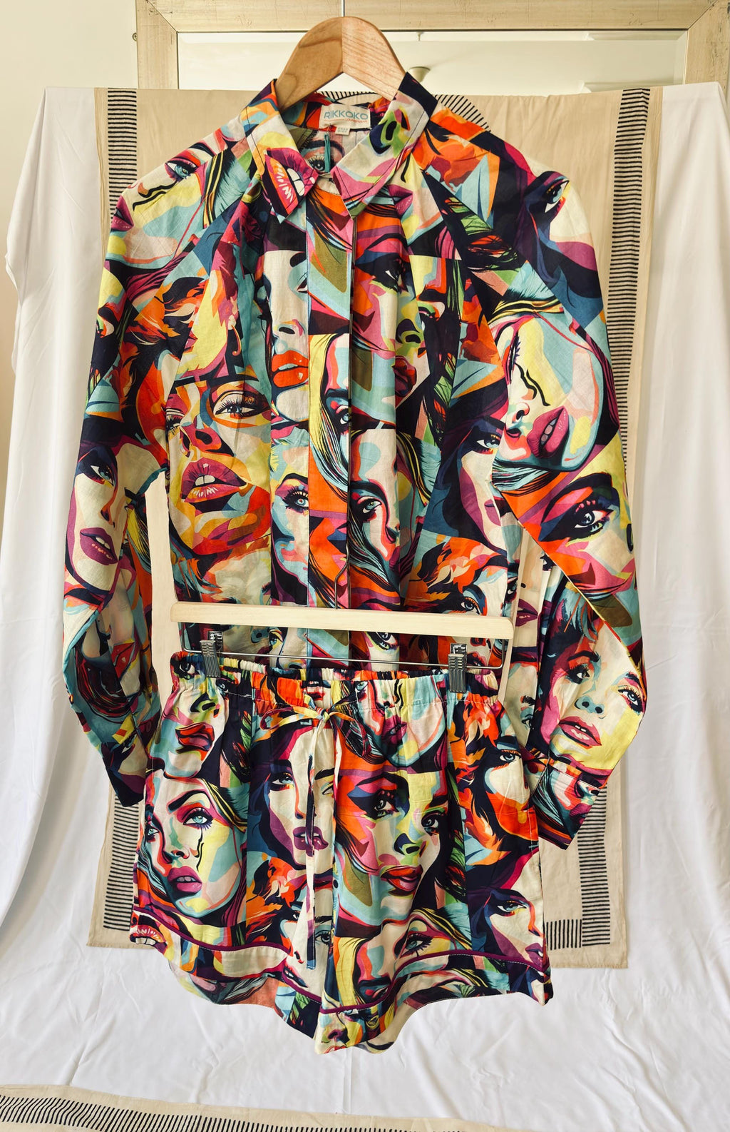 Woman shirt modern style  pop- art print multi-colours woman  in pure cotton