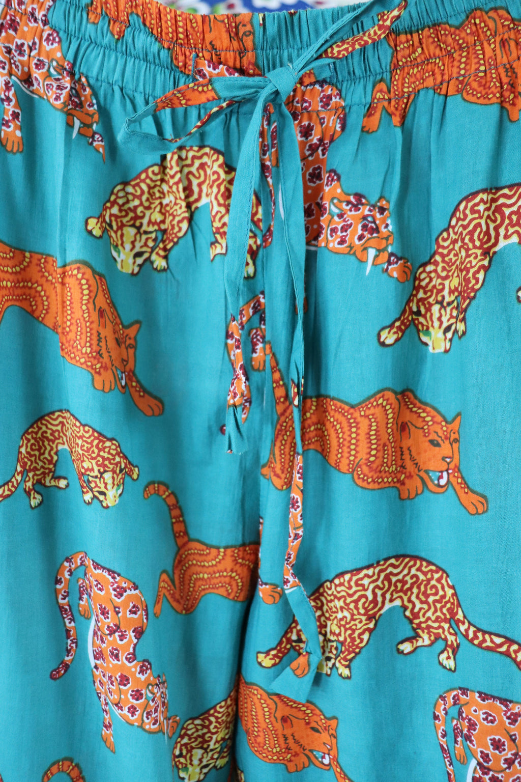 Cotton Pyjama Set: Orange Panther Print, Green Piping