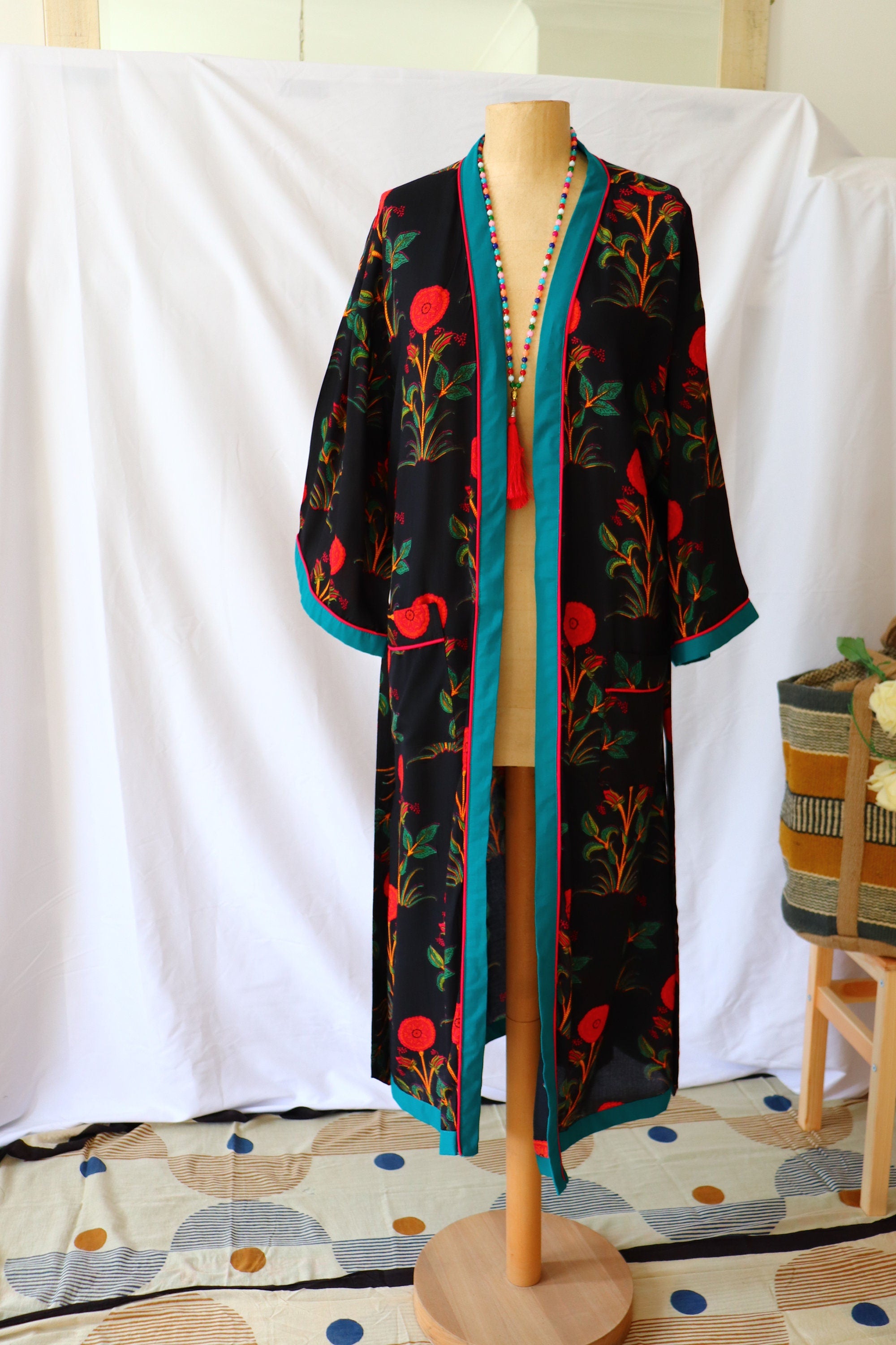 Kimono Robe Gown made of cotton and graphic image print  base