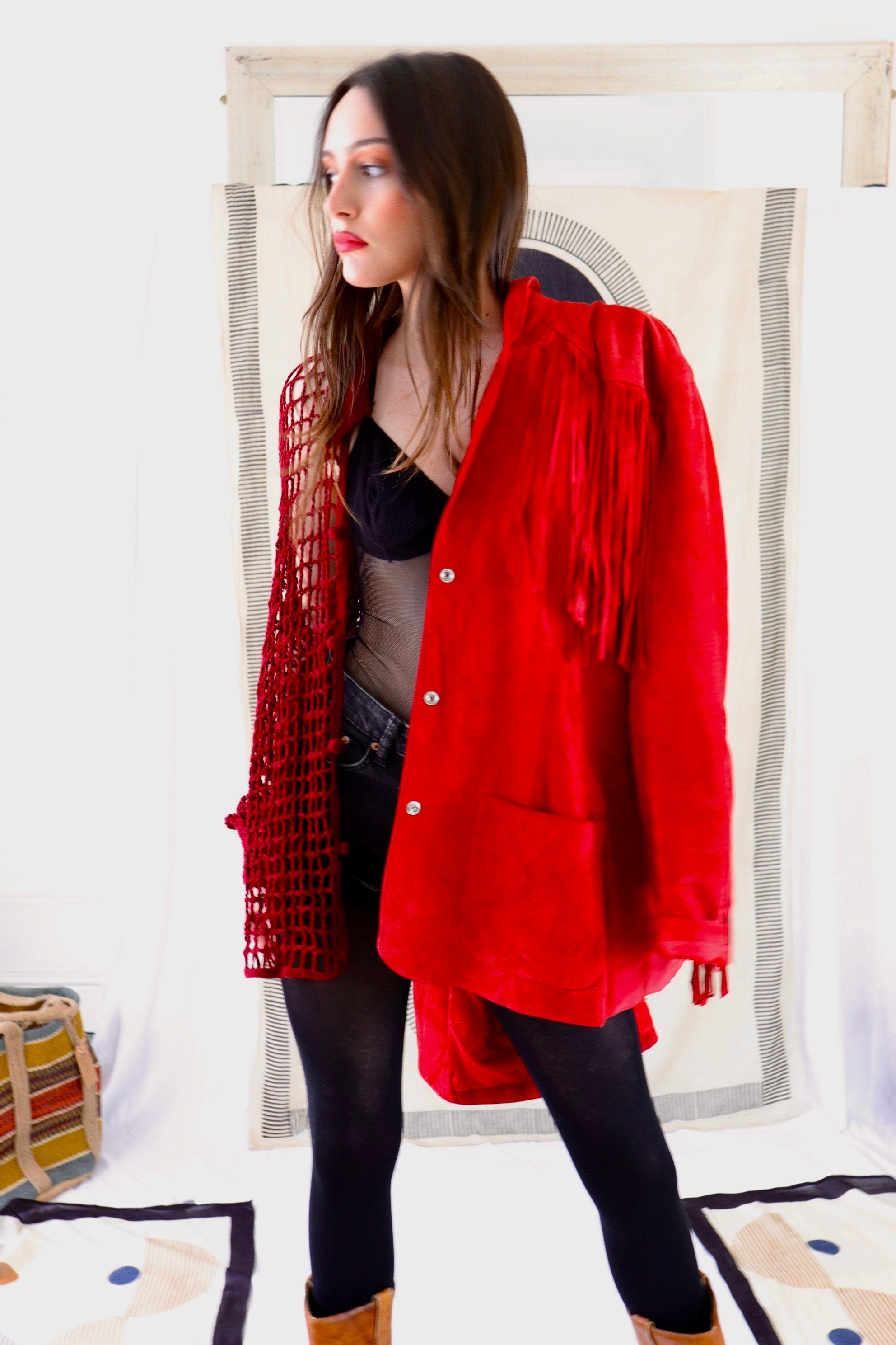 crochet  blouse shirt BLOUSE  burgundy cotton net handmade