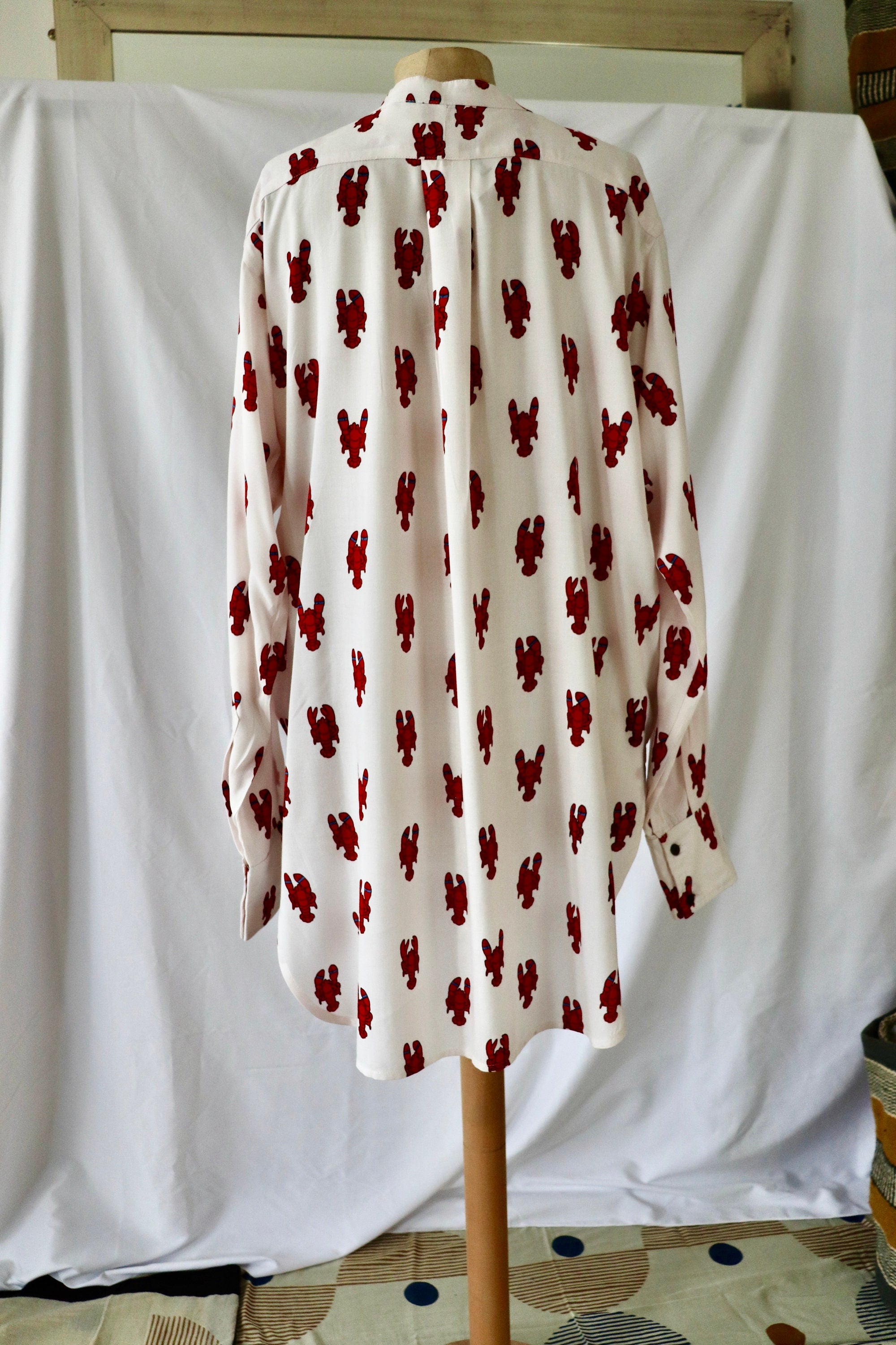 Top  shirt  retro night- shirt white with lobster print