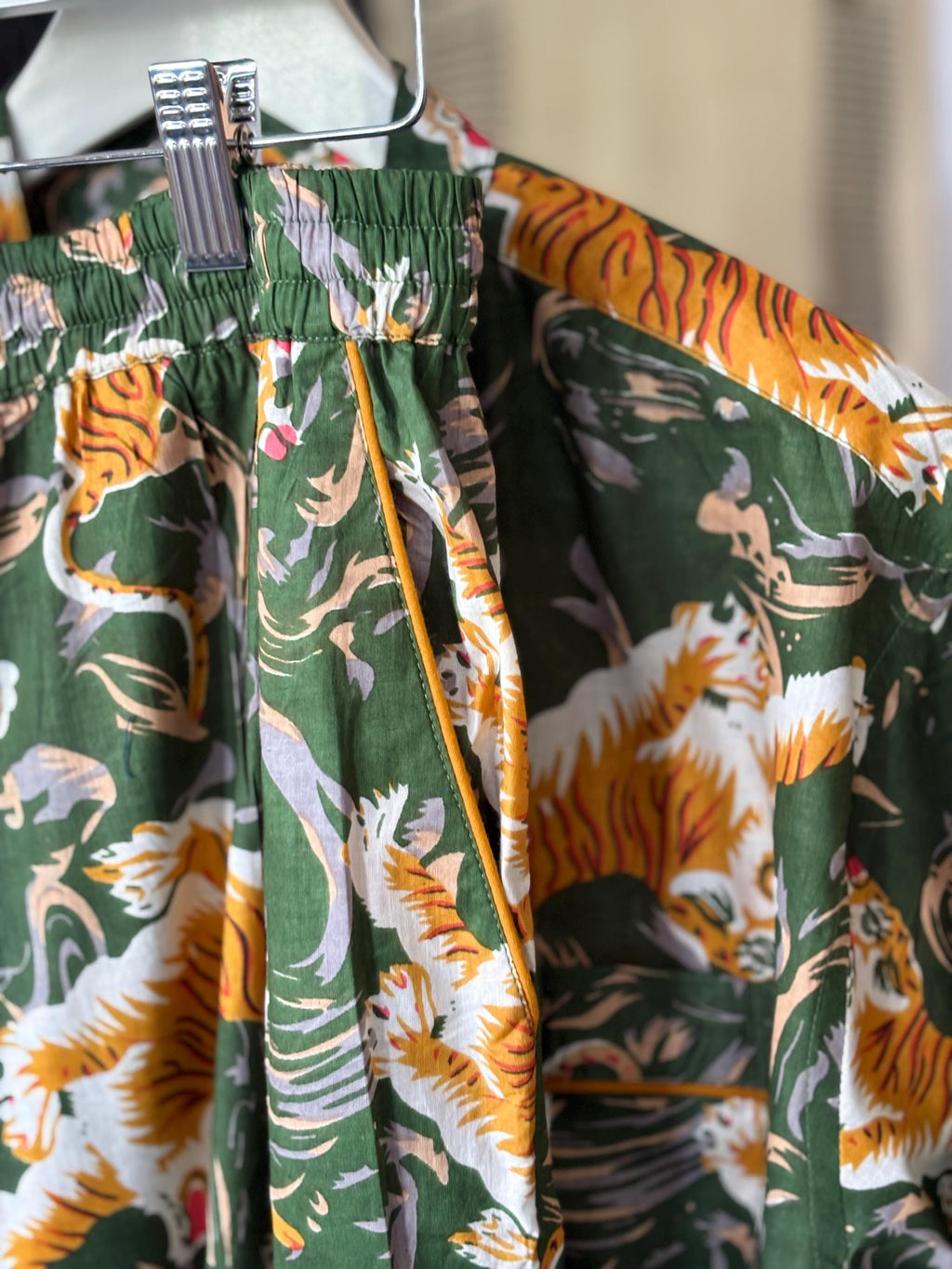 Men's Cotton Tiger Print Pajama Set: Black, Blue, Green