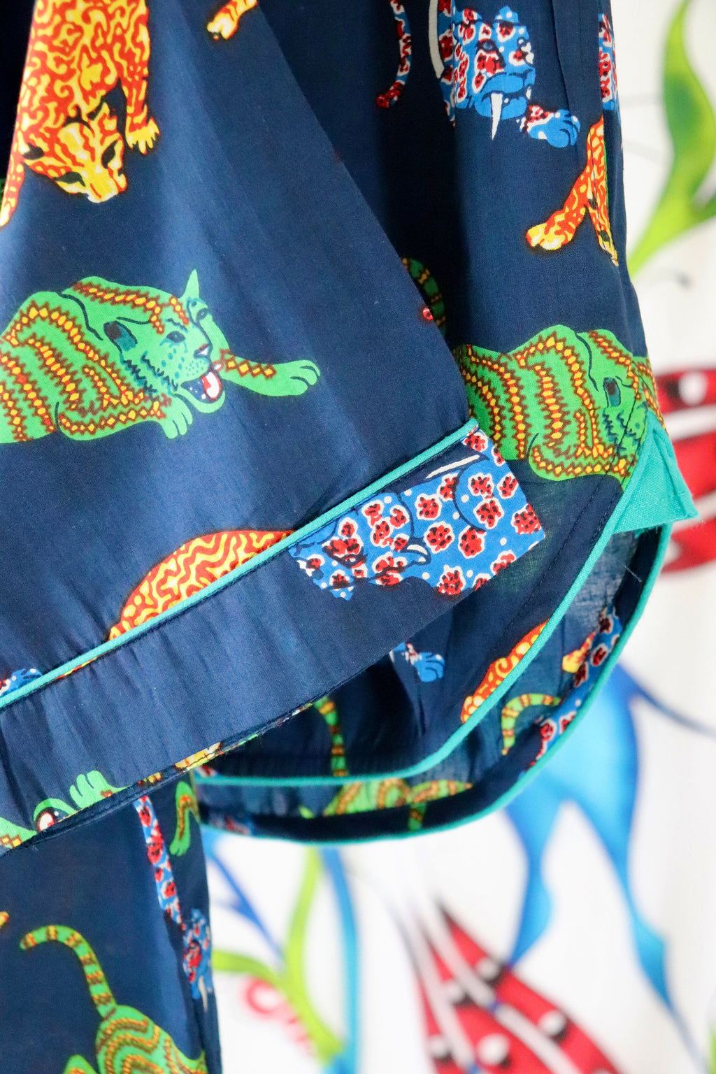 Cotton Pyjama Set: Navy Blue Panther Print, Short Sleeve Loungewear