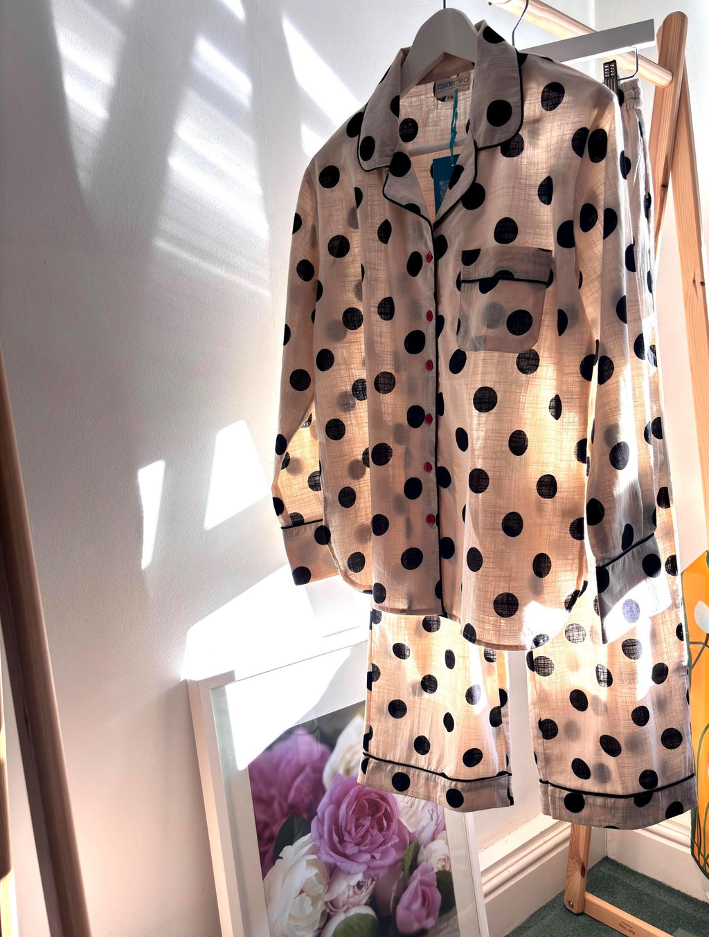 Cotton Polka Dot Pyjama Set: Women's Long Sleeve Loungewear