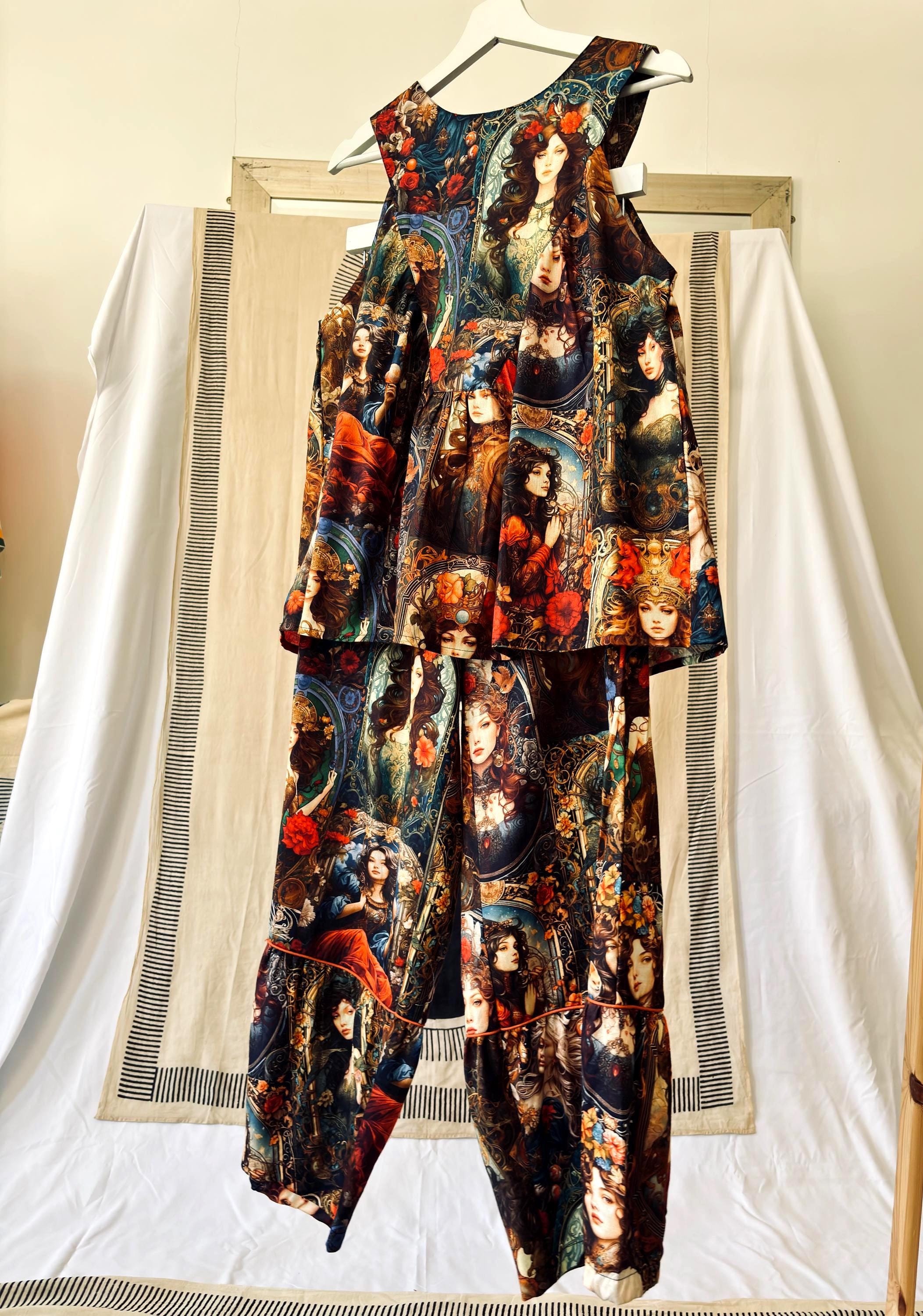 Cotton Sleeveless Top and Pants Set:  Digital Print Coordinate