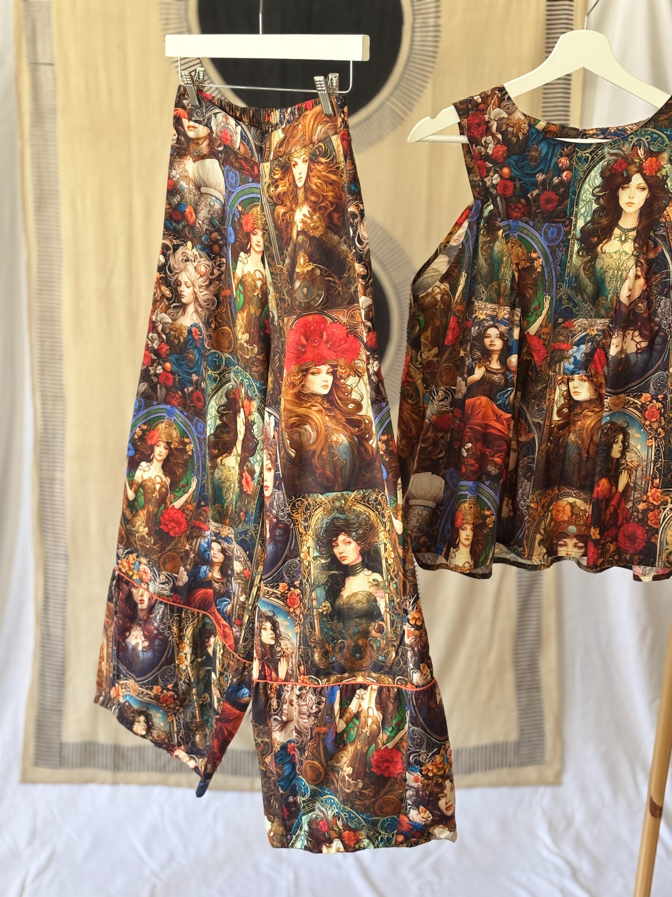 Cotton Sleeveless Top and Pants Set:  Digital Print Coordinate