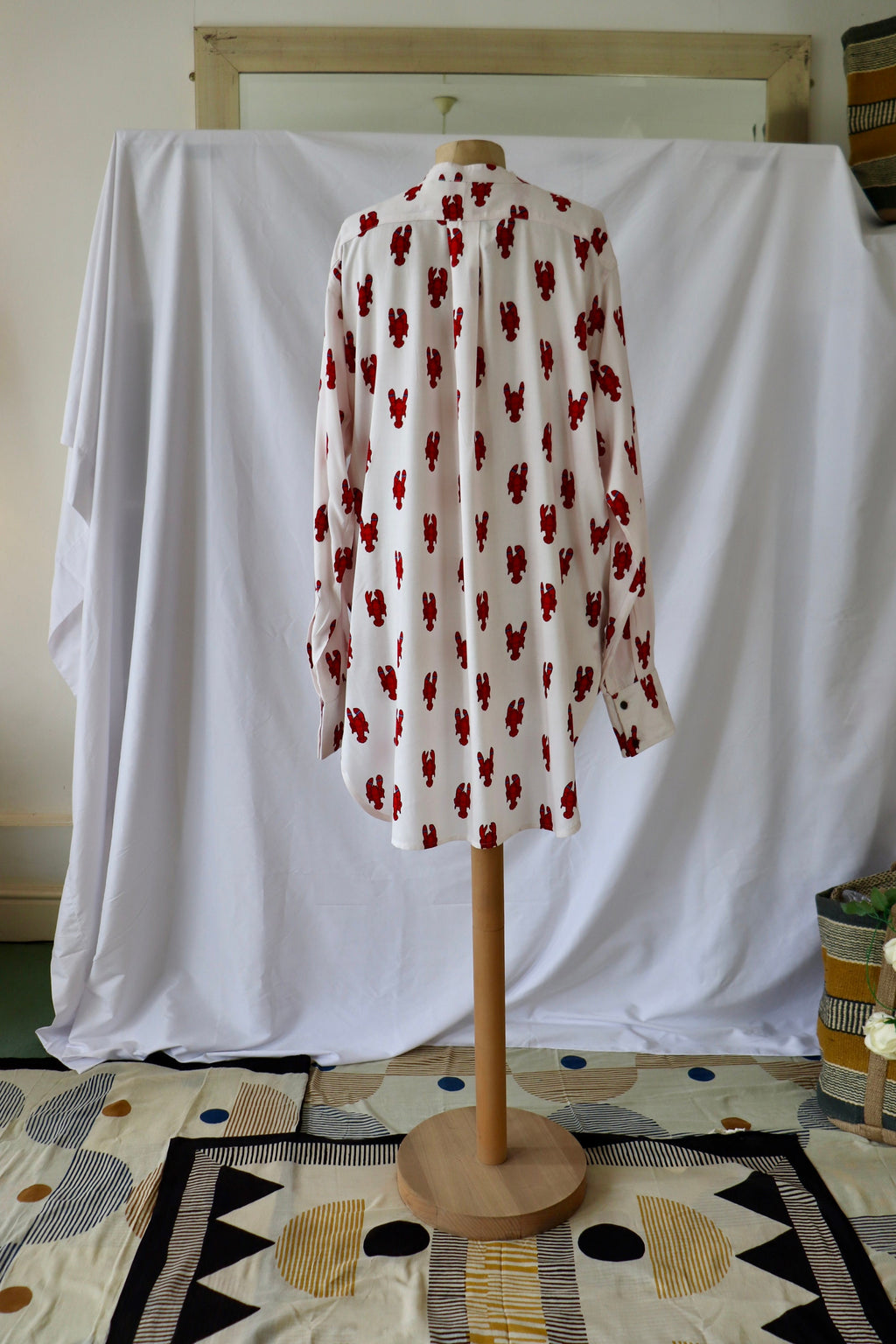 Top  shirt  retro night- shirt white with lobster print