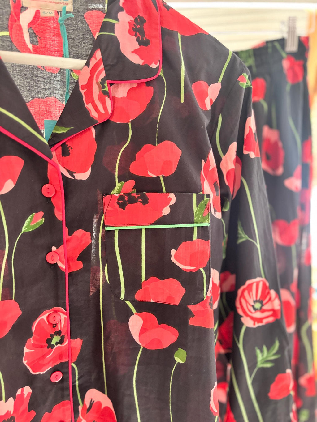 Poppy Print Cotton Pyjama Set: Women's Long Sleeve Sleepwear