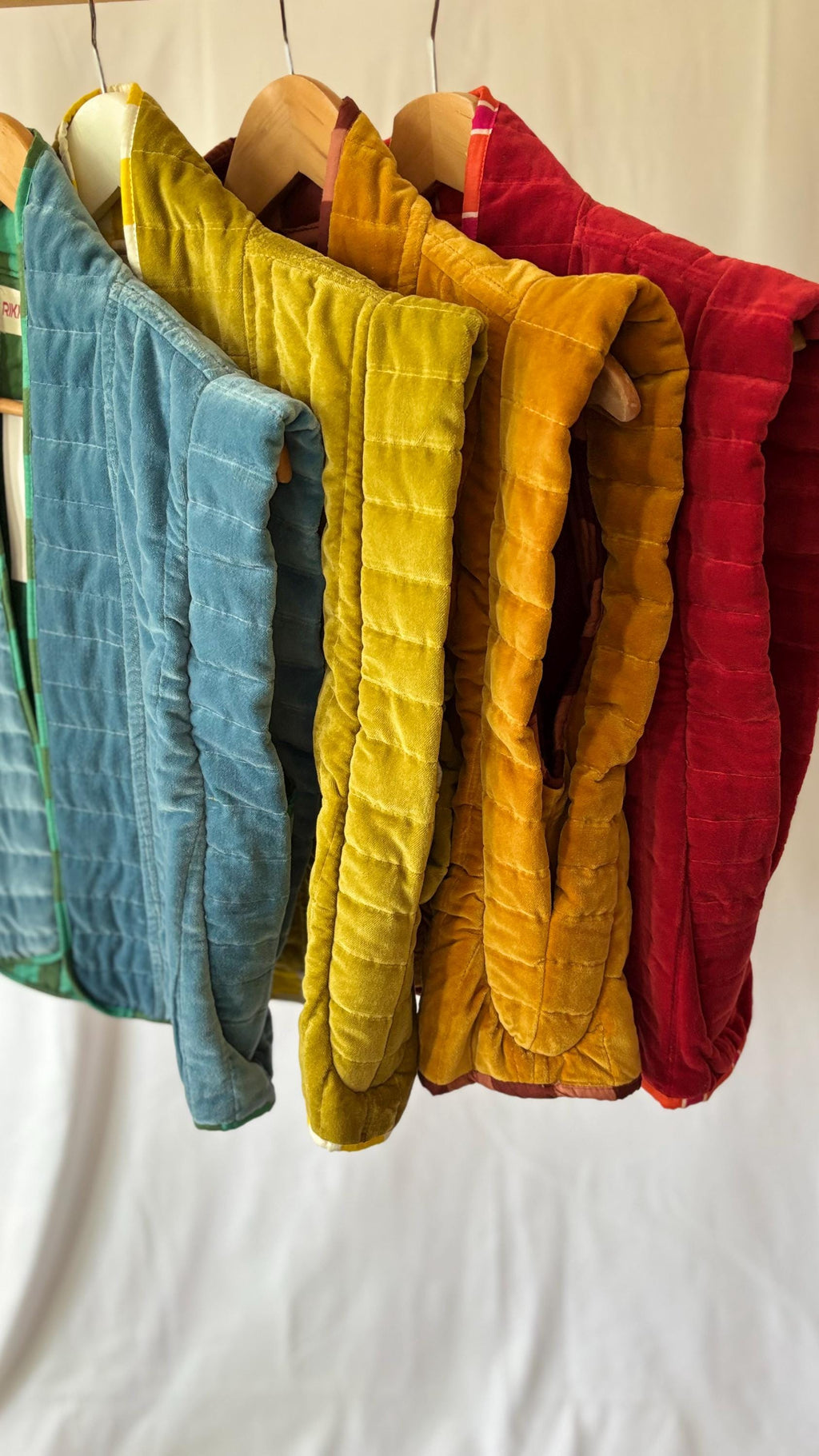 Velvet cotton  padded striped lining gilet| waistcoat in blue |yellow |green| red