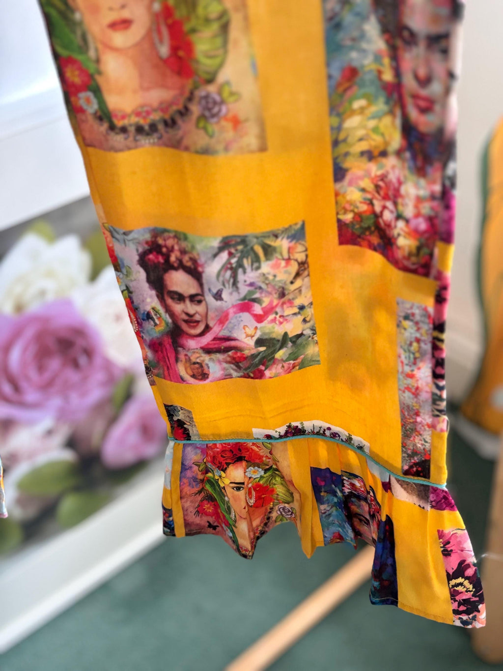 Frida Kahlo Cotton Pyjama frills Set: Yellow Portrait Print Loungewear