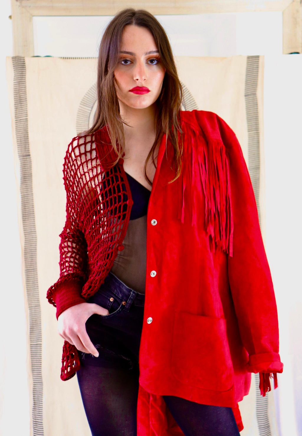 crochet  blouse shirt BLOUSE  burgundy cotton net handmade