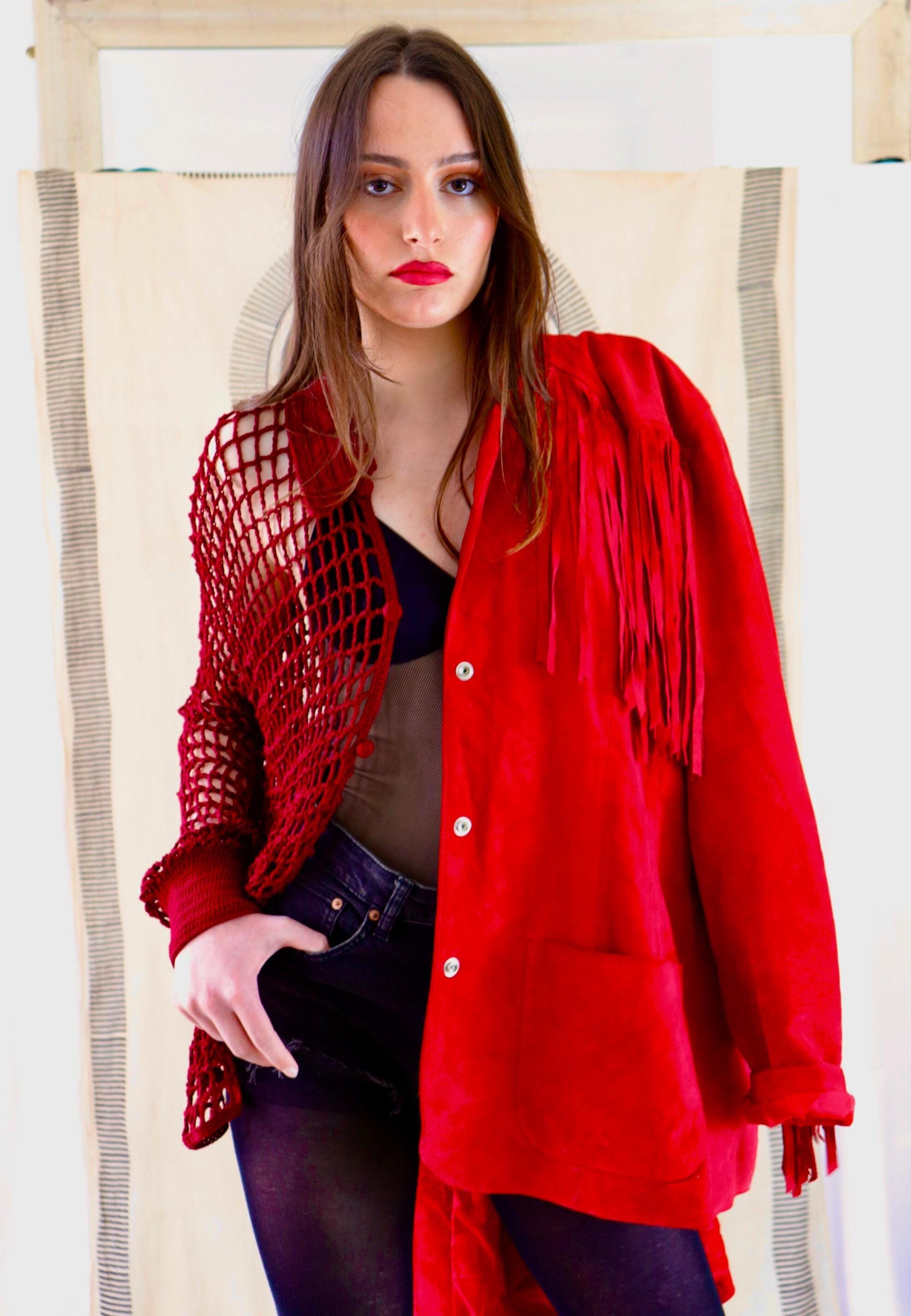 crochet  blouse shirt BLOUSE  burgundy cotton net handmade