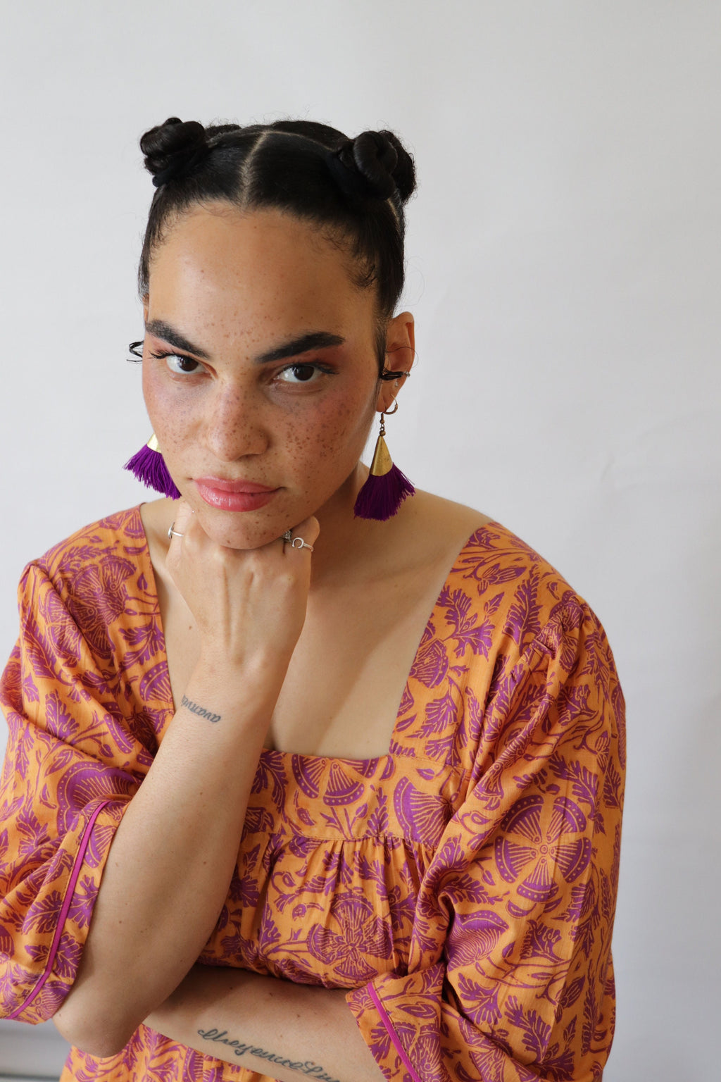 Floral Cotton Summer Dress: Block Print Lounge Dress with Sleeves