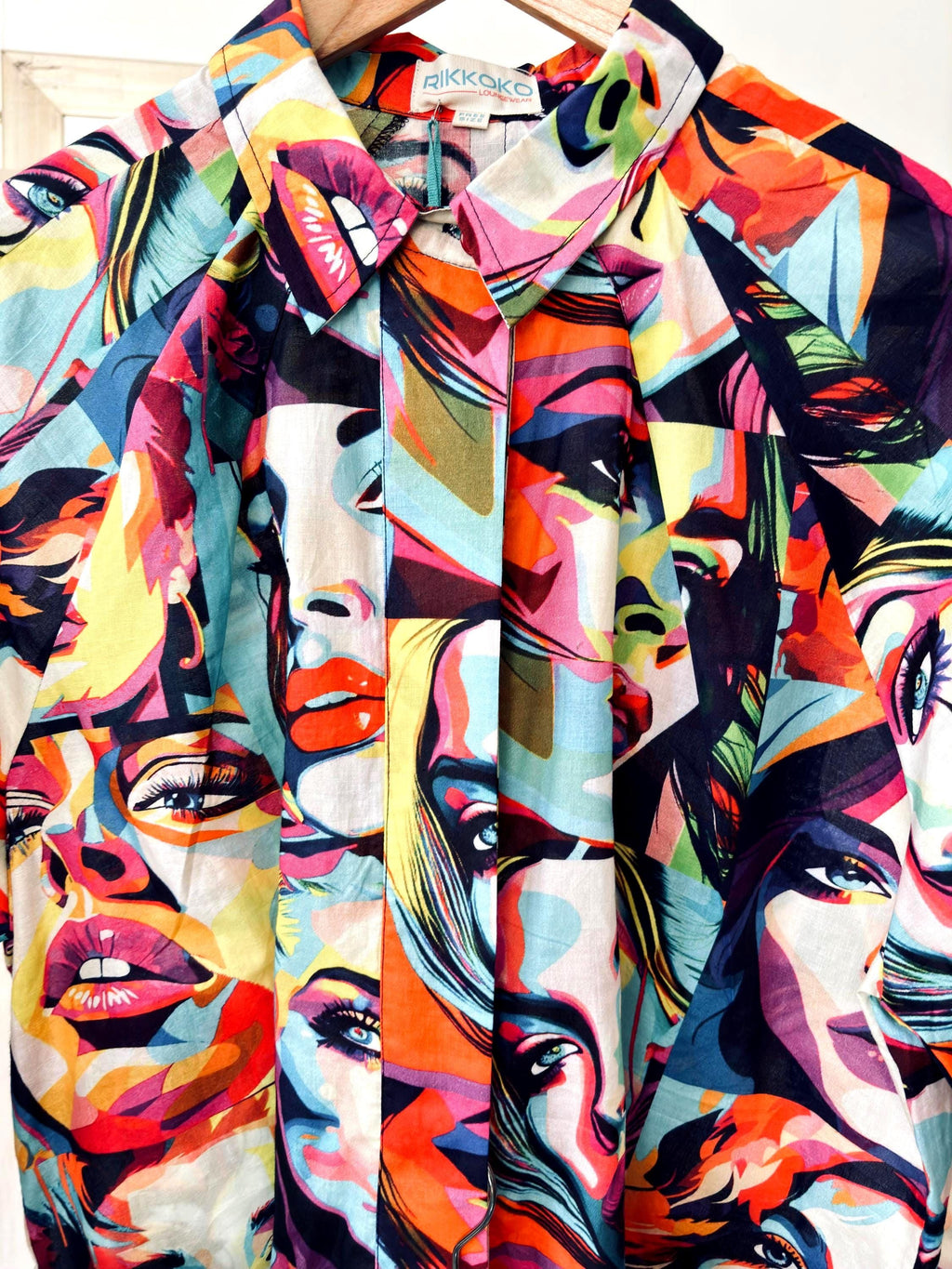 Woman shirt modern style  pop- art print multi-colours woman  in pure cotton