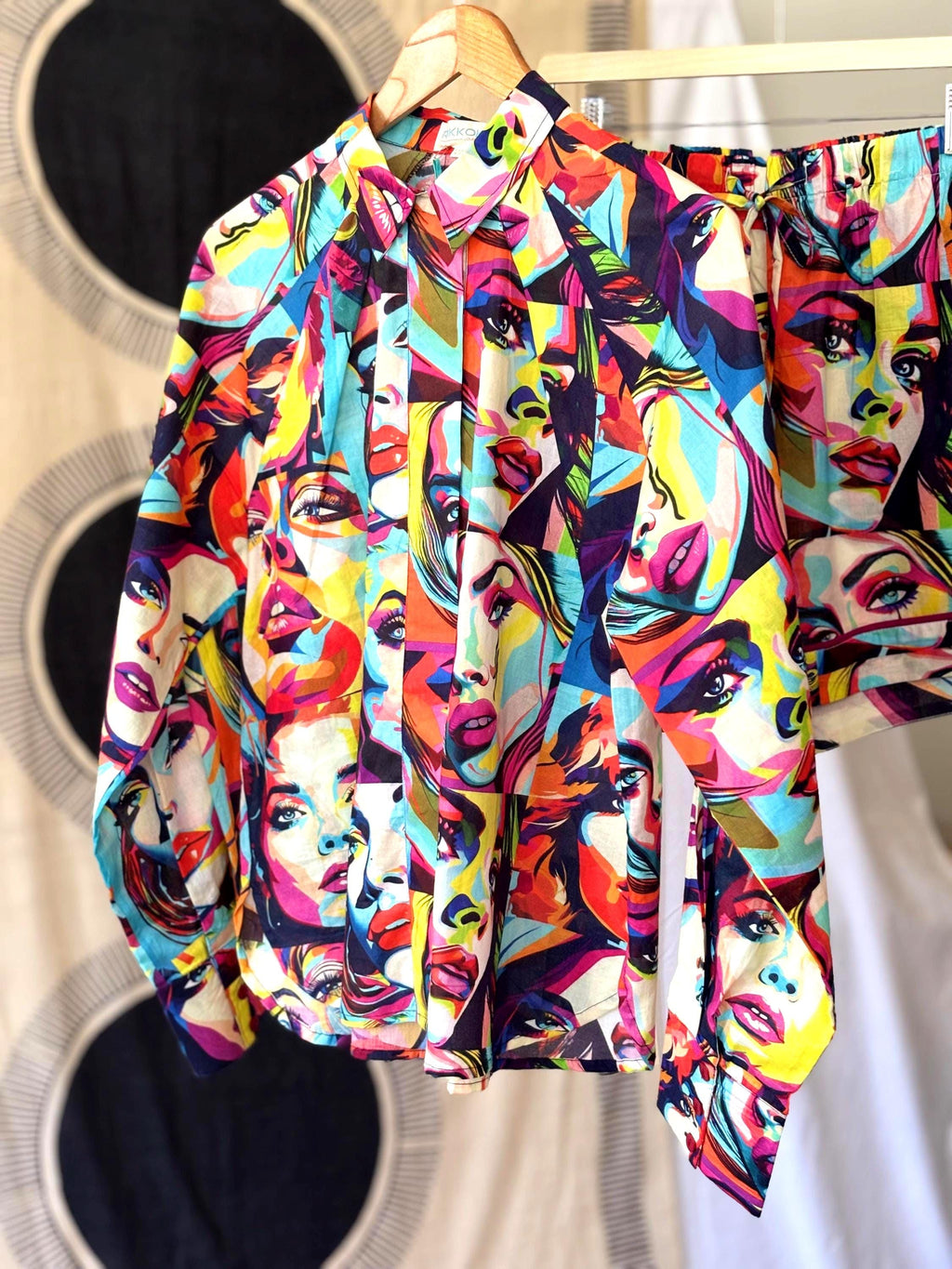 Woman shirt modern style  pop- art print multi-colours woman  in pure cotton